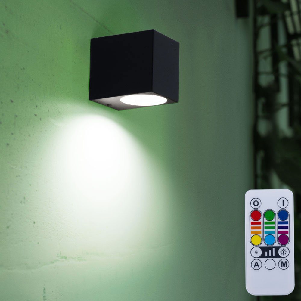 LED etc-shop Lampen Farbwechsel, Leuchtmittel dimmbar Down Set RGB Außen-Wandleuchte, 2er Fernbedienung Außen ALU Spots Warmweiß, inklusive,