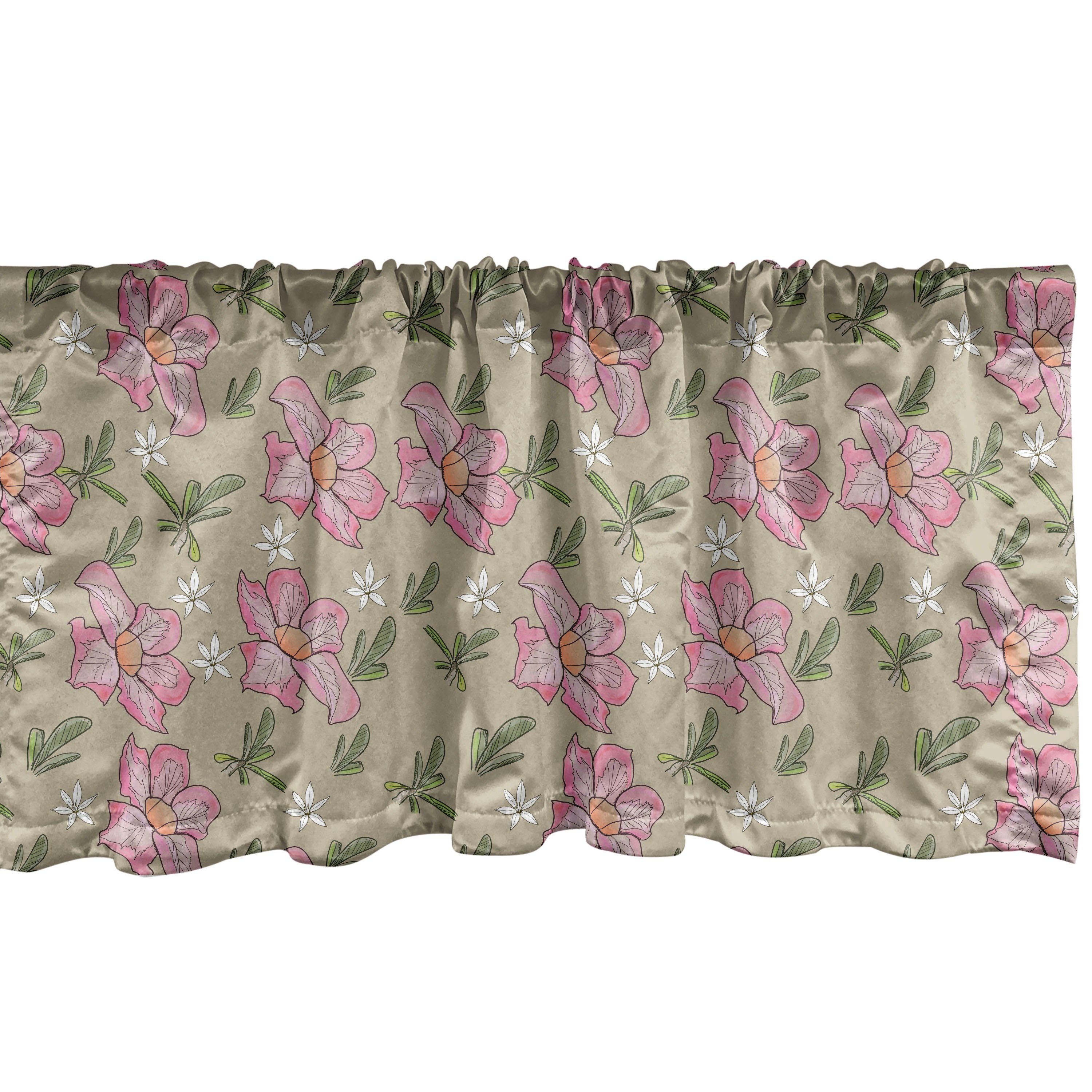 Scheibengardine Vorhang Blumen-Kunst Abakuhaus, Volant Dekor Blumen Schlafzimmer mit Tropische Küche rosa Microfaser, Stangentasche, für