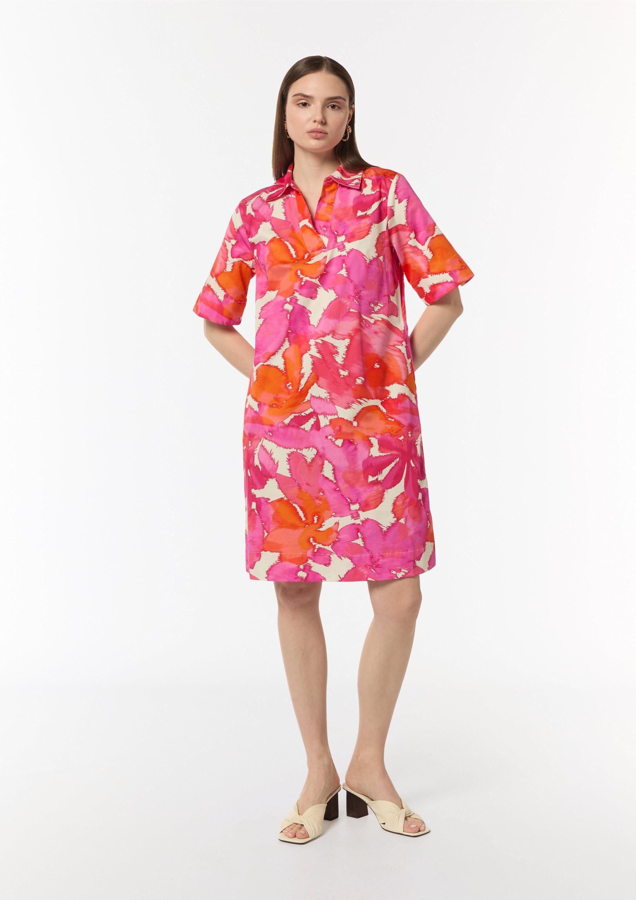 comma Minikleid Kleid Baumwoll-Kleid mit Hemdkragen und All-over-Print