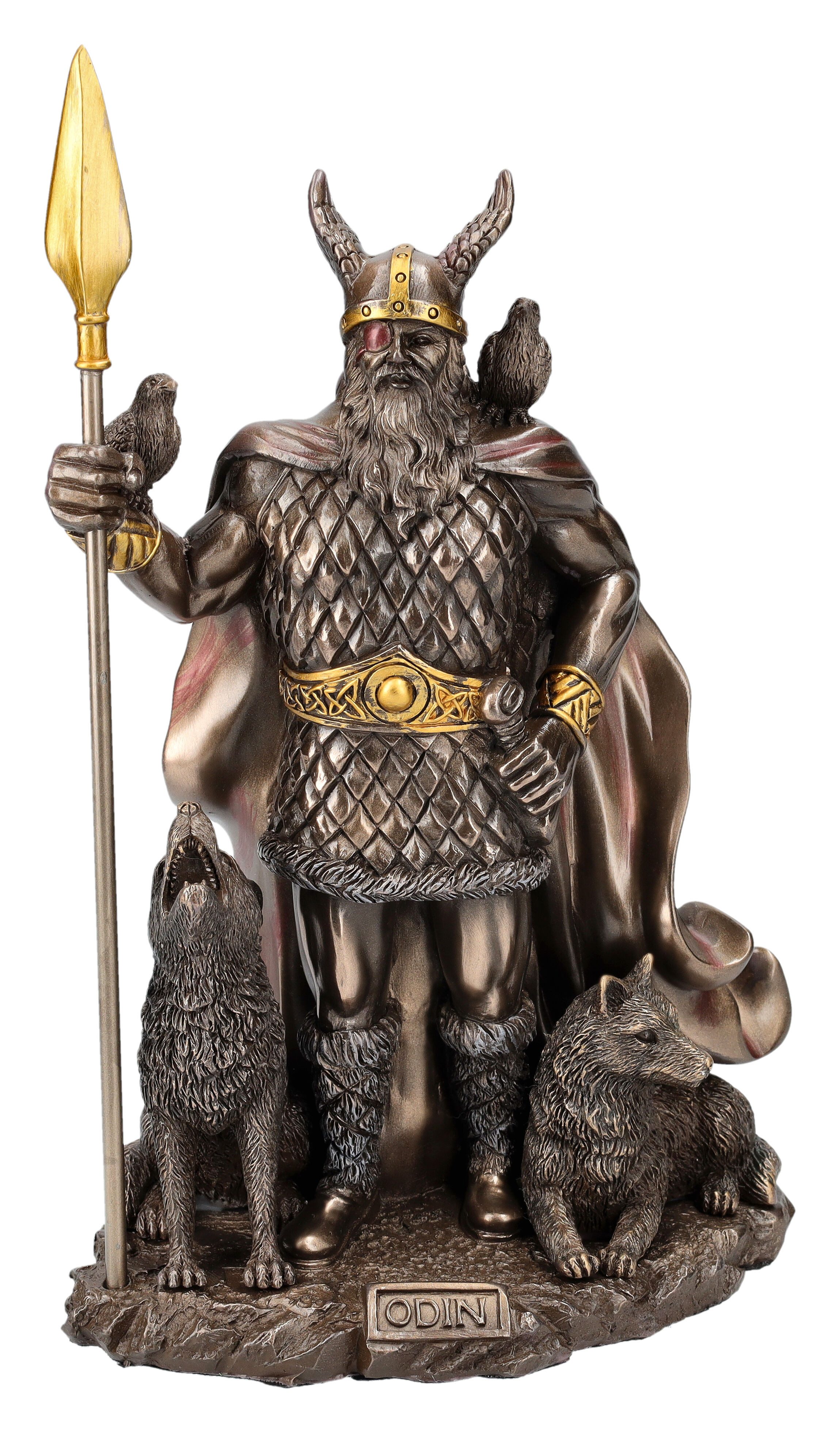 Figuren Shop GmbH Dekofigur Odin Figur stehend mit Wölfen und Raben nordischer Gott Dekofigur Deko
