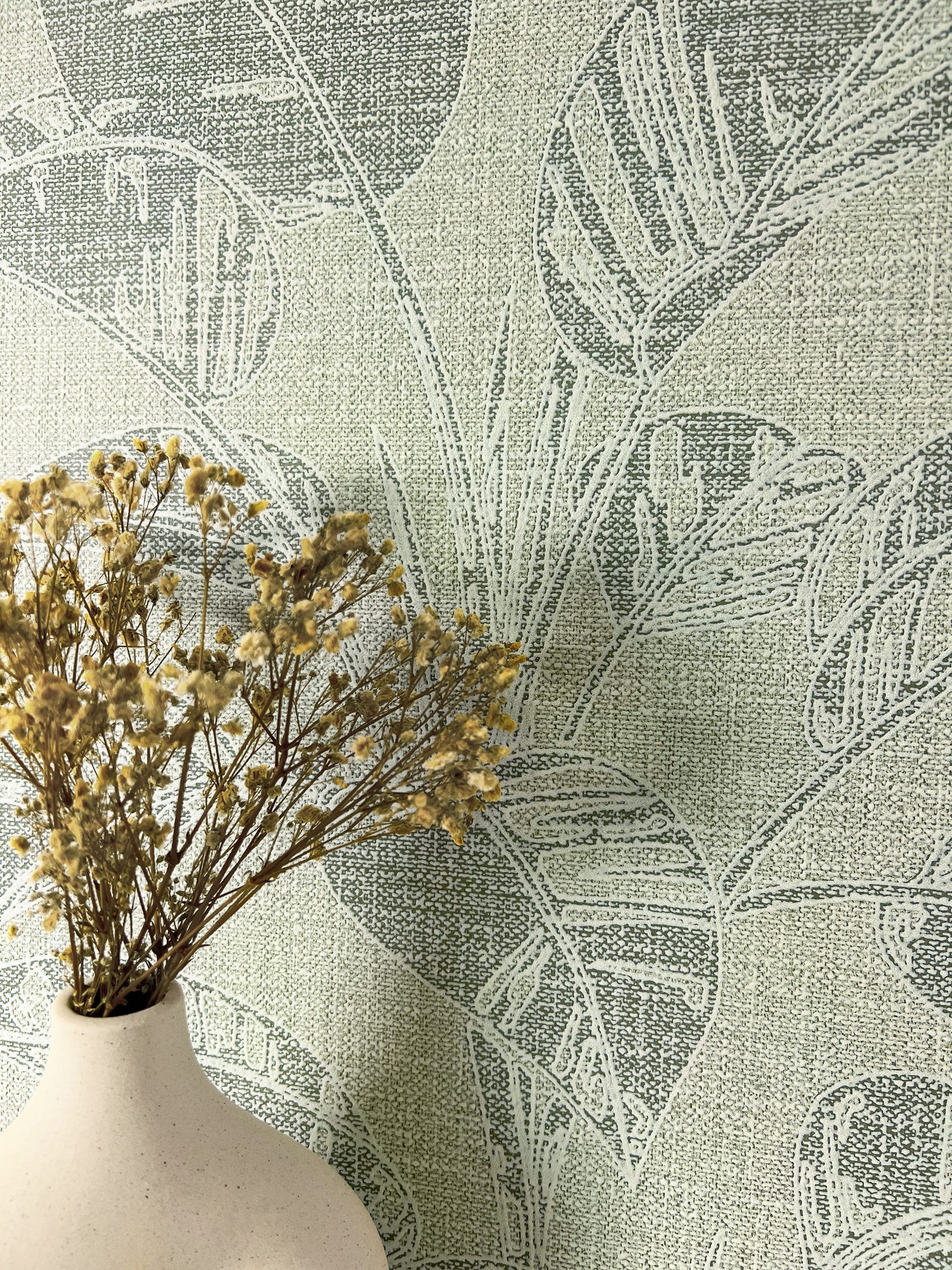 Newroom Vliestapete Bivona Olive Tapete Mustertapete Blätter, Floral, Textil-Optik, strukturiert, Naturoptik