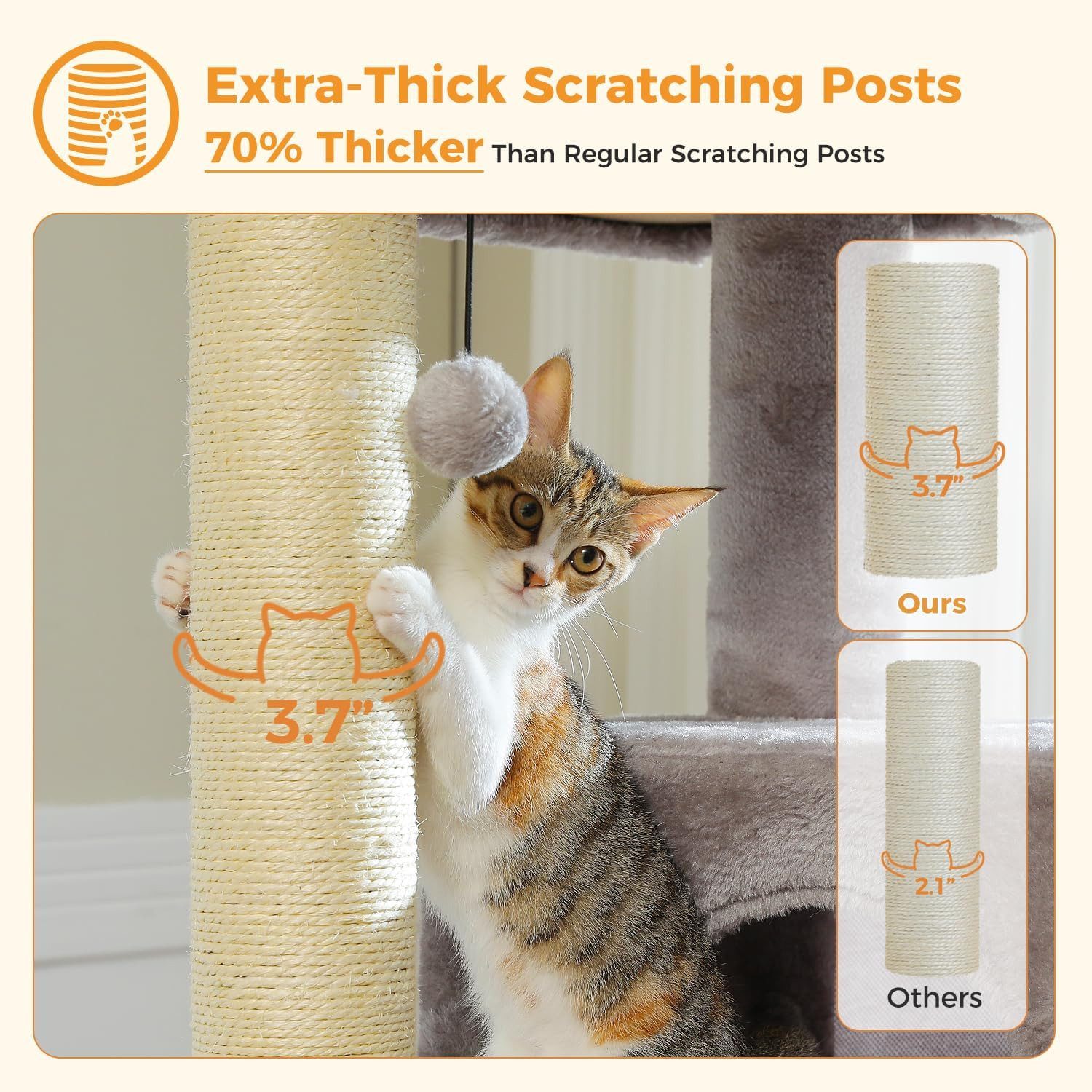 Purpurra Kratzbaum Extradick 8 cm Stamm, robuster Katzenturm, 147 cm, 55L x 45B x 147H cm