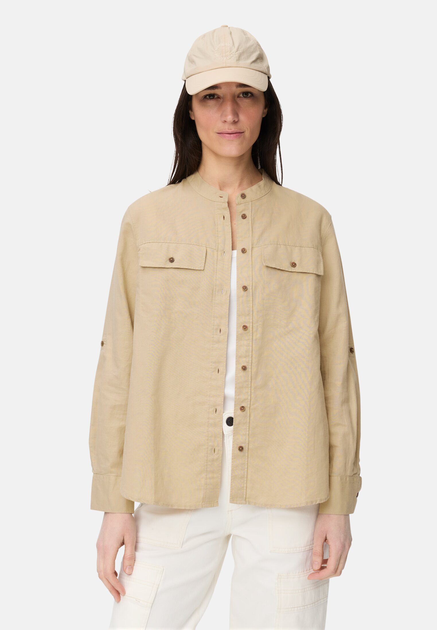 camel active Hemdbluse mit Stehkragen und Knopfleiste Langarm unifarben