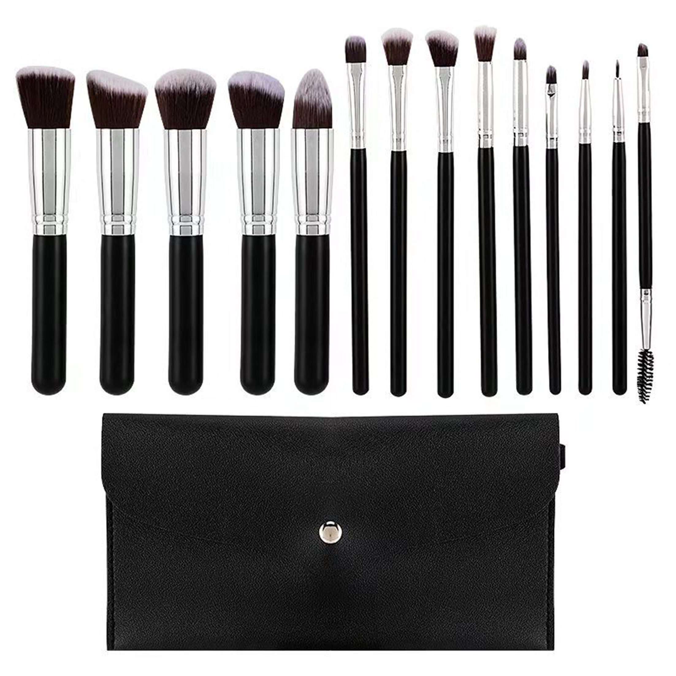 KINSI Kosmetikpinsel-Set Make-up Pinsel Set 14-tlg,Inklusive Aufbewahrungstasche, 14 tlg., Weiche Naturhaar Pinsel für Lidschatten & Foundation