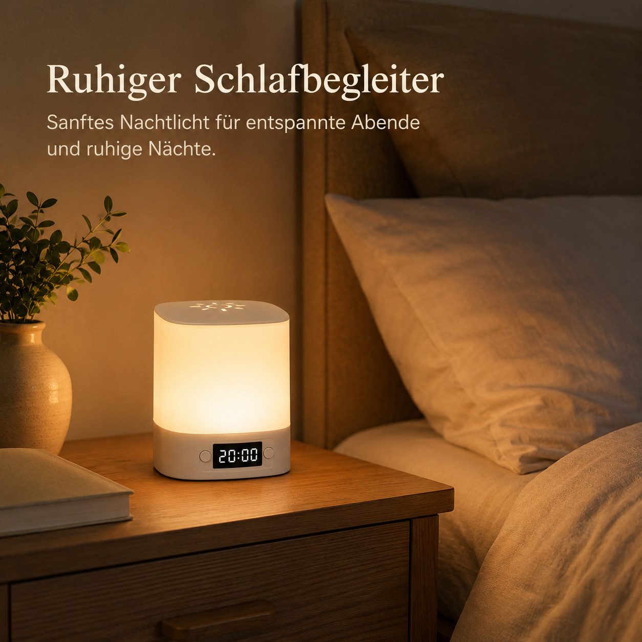 Fyrove Nachtlicht mit Uhr & Wecker, dimmbare Nachttischlampe mit Fernbedienung & Touch, 3 Lichtfarben, wiederaufladbare Stilllampe, Baby Nachtlicht, Stimmungsli – Bild 5 von 5