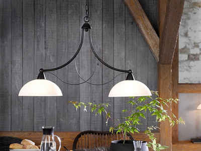 FISCHER & HONSEL LED Pendelleuchte, mit Glas Lampenschirm Landhaus-stil antik 2 flammig Design Hänge-Lampe dimmbar über Esstisch Küche & Esszimmer