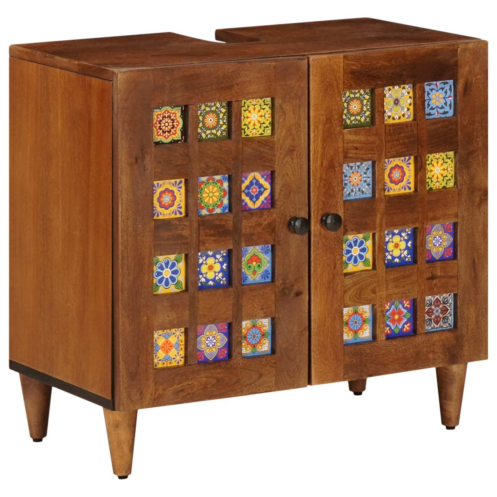 vidaXL Badezimmer-Set Waschbeckenschrank mit Speicher mit Tür Walnuss 62 x 33 x 58 cm, (1-St)