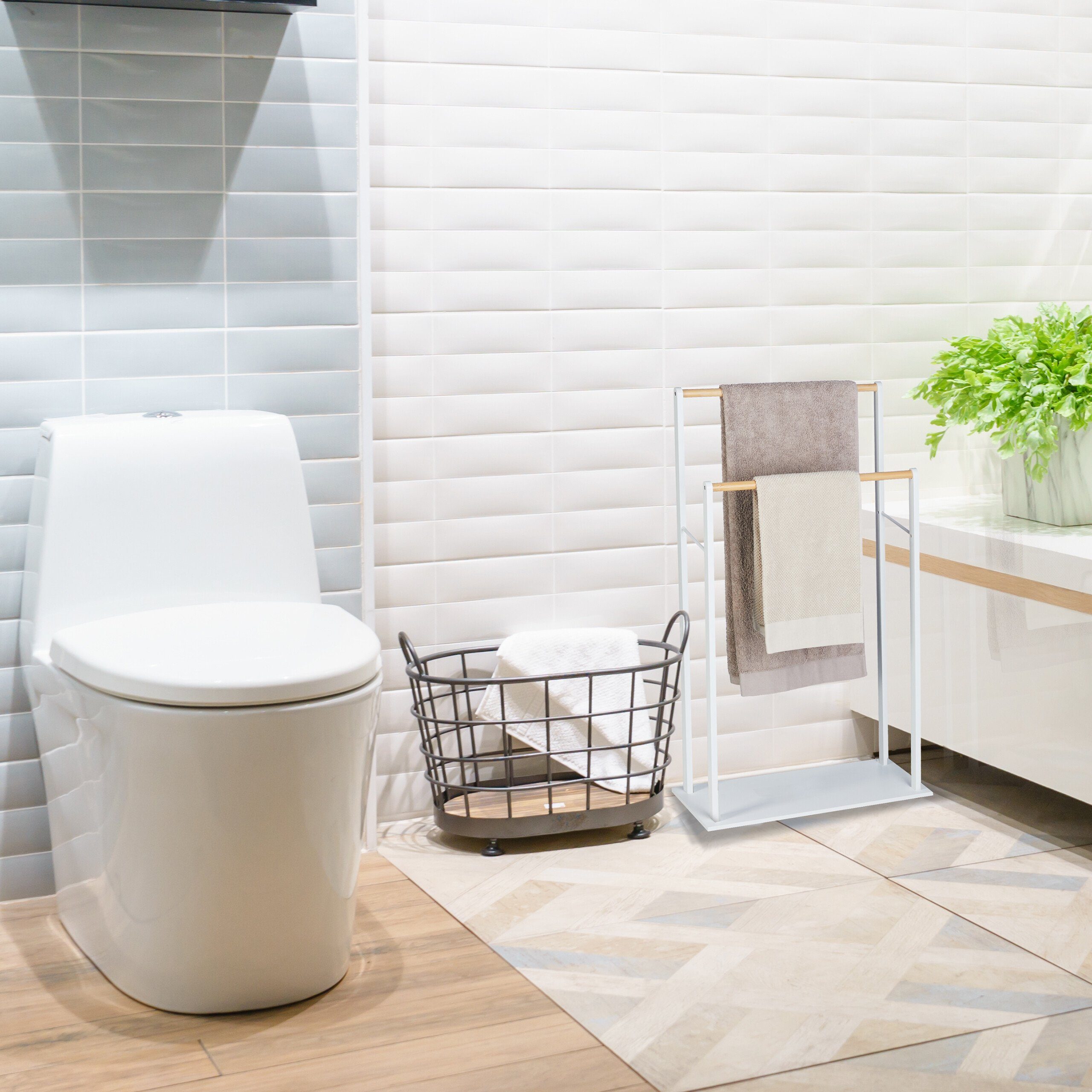 relaxdays Handtuchhalter Handtuchständer freistehend weiß günstig online kaufen