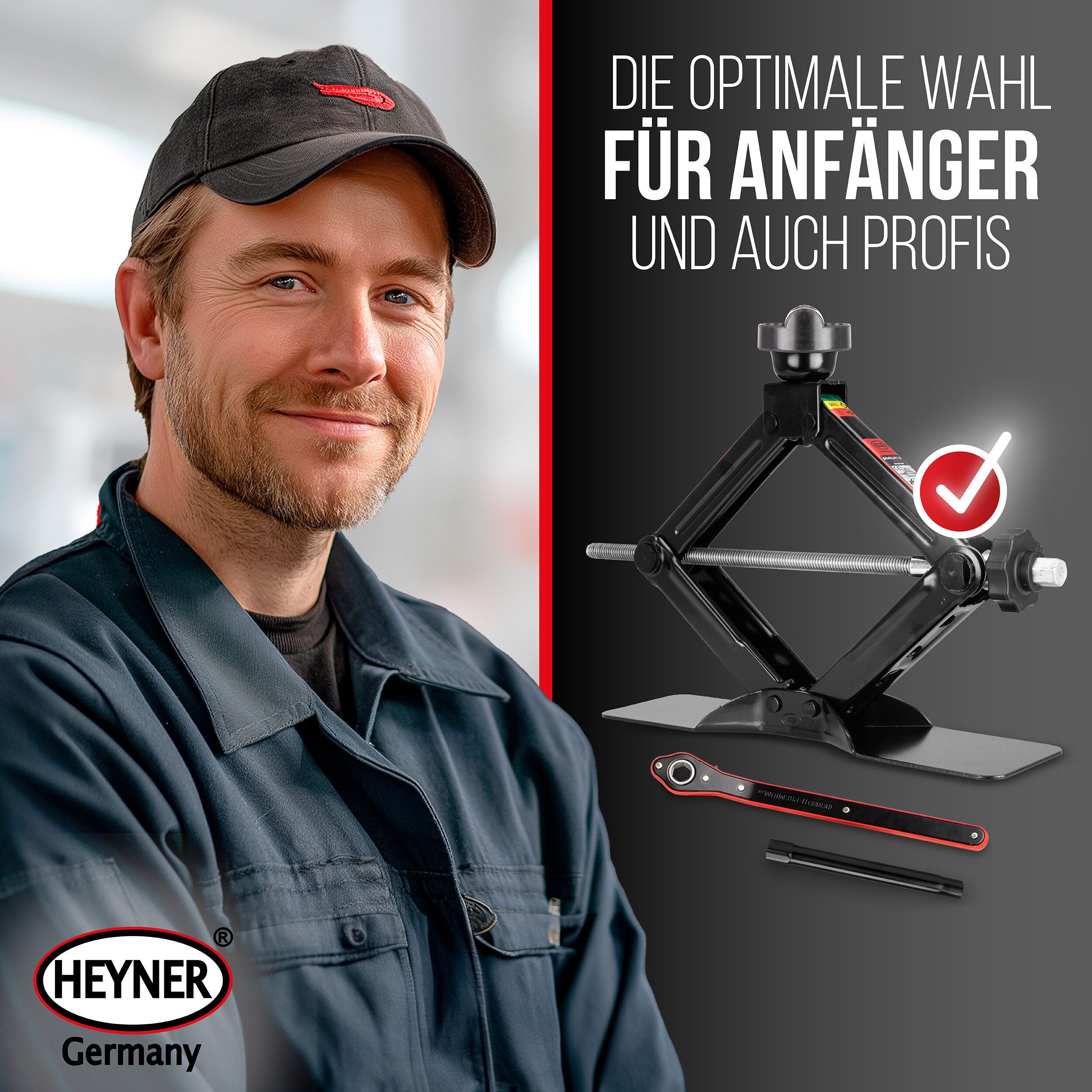 HEYNER Wagenheber Scherenwagenheber 2 t, 125–470 mm, Audi A6 Gen C8 (FL 2023), max. Hubhöhe: 47 cm, Set, 2-tlg.