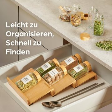 Praknu Gewürzstreuer Gewürzgläser Set Mit Streuer Und Etikett & Löffel Eckig Glas Bambus, (12-tlg), 120 ml Gewürz Organizer - Gewürzdosen - Gewürzgläser - Gewürzbehälter