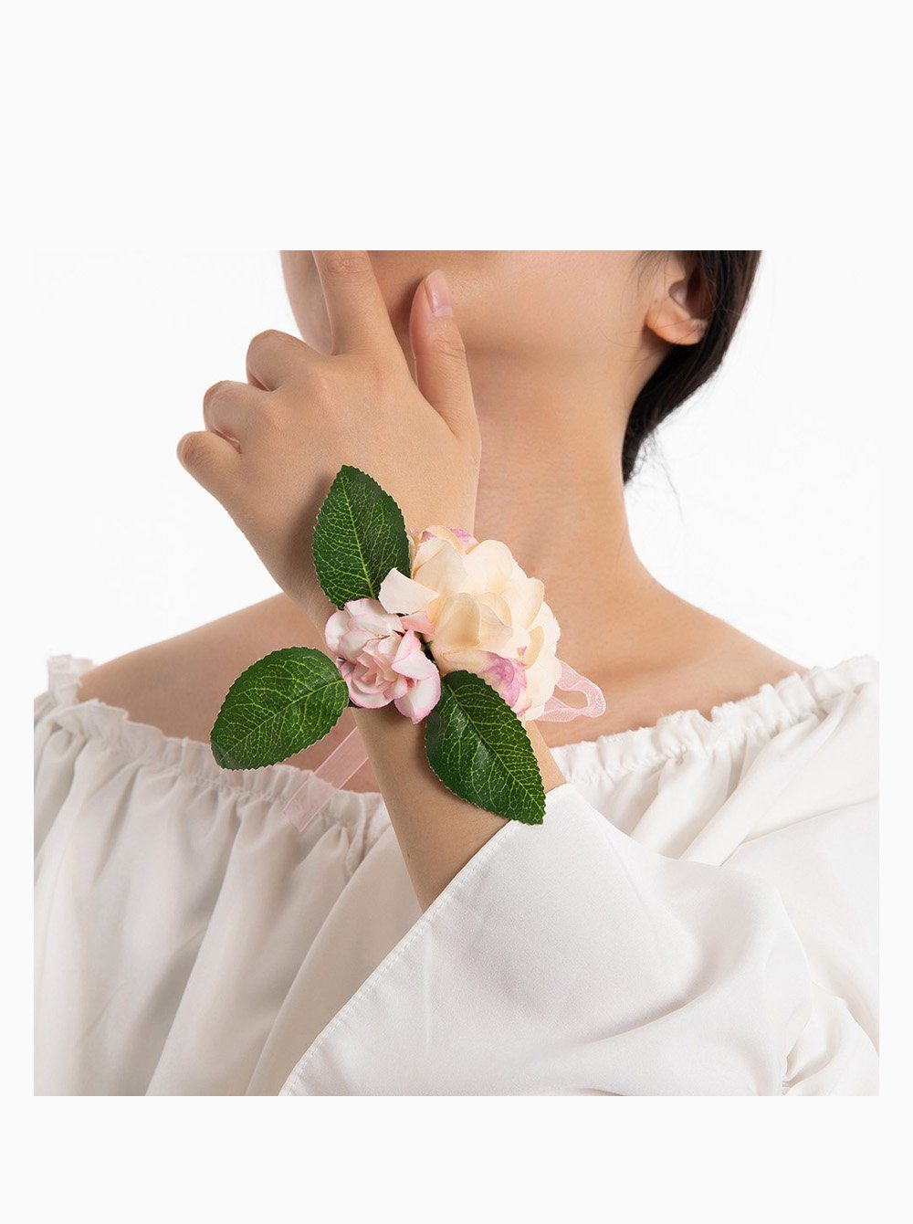 Damen Verstellbarer Mädchen für Haarkranz Diadem Pfirsich Blumenkranz Festival Karneval (Blumenkranz Set), Hochzeit Stirnband Blumen und axy als Blumenarmband