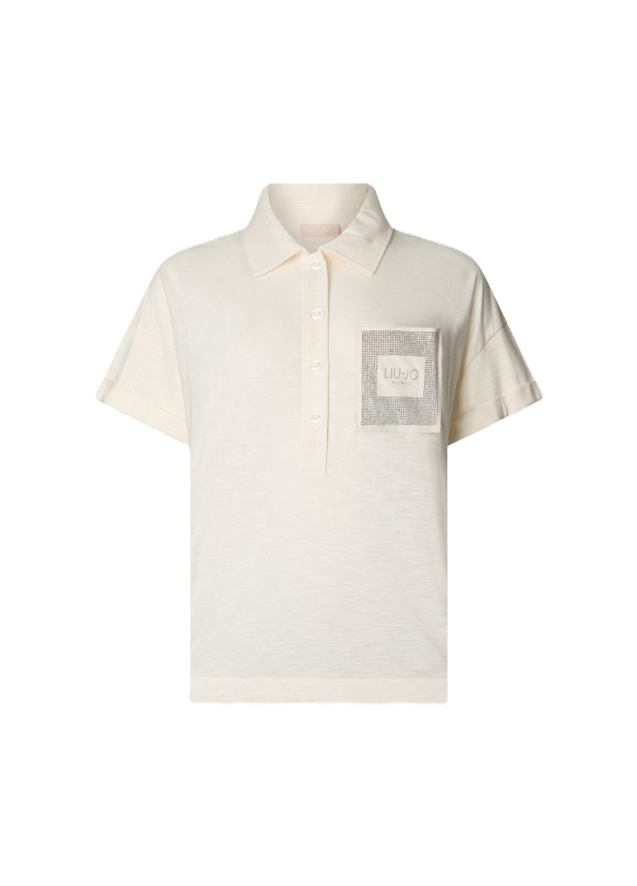 Liu Jo Kurzarmshirt - Poloshirt Damen - Damenshirt - T-Shirt - Shirt mit Strass - weiß