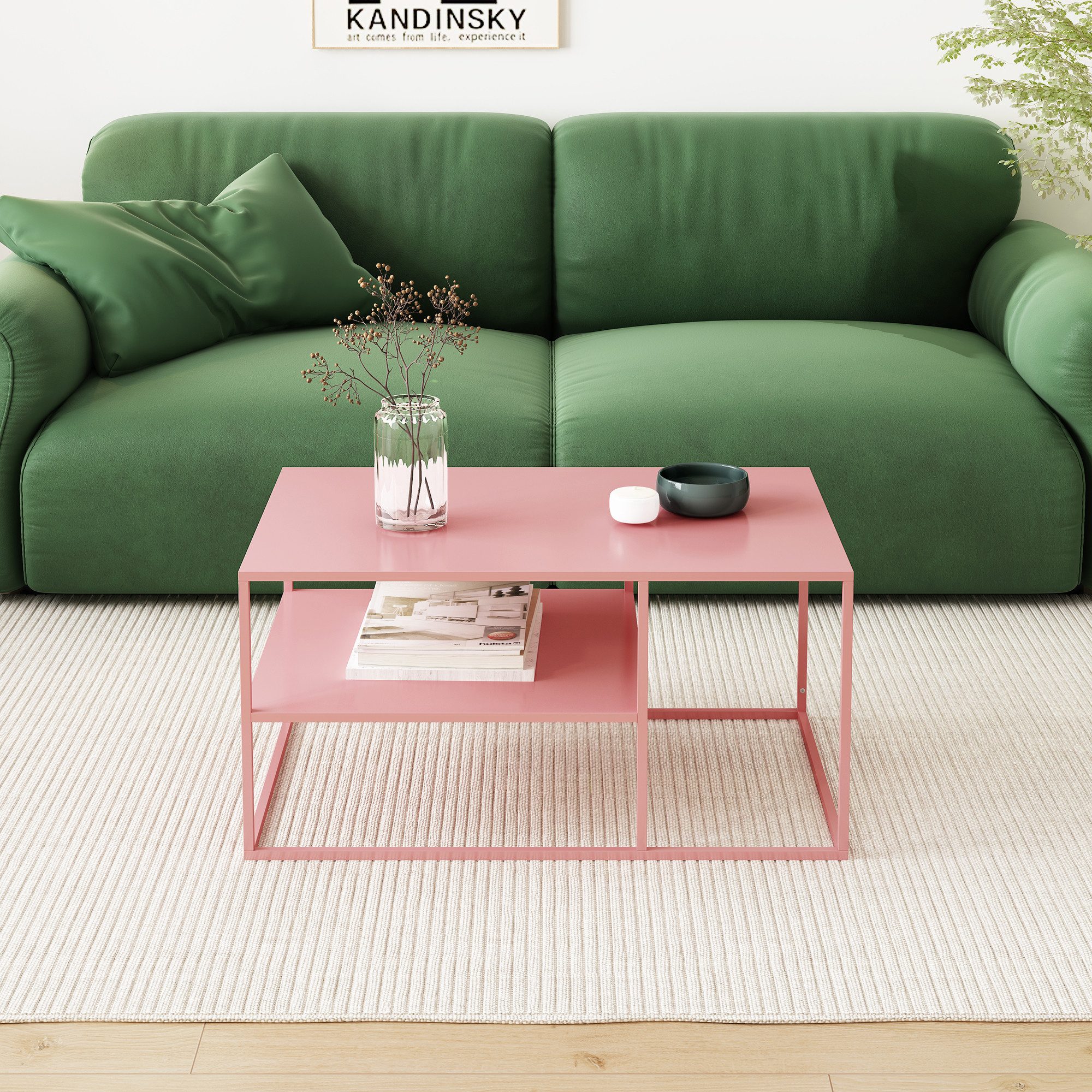en.casa Couchtisch, »Solund« Beistelltisch Stahl 45x90x60 cm Rosa günstig online kaufen