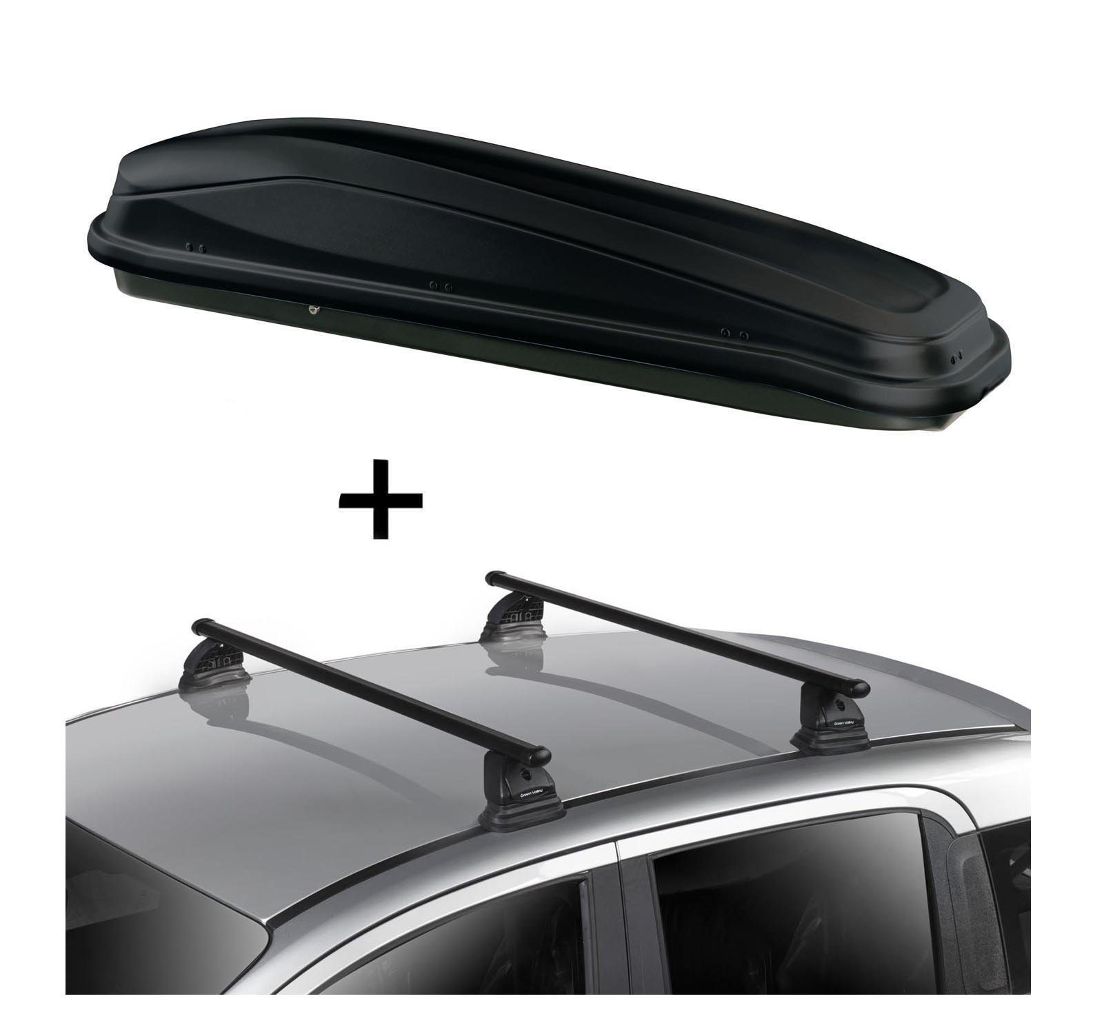 VDP Dachbox, Dachbox JUEASY300 300 Liter schwarz + Dachträger VDP EVO Stahl kompatibel mit Volkswagen Caddy IV 3-5 Türer ab 2015
