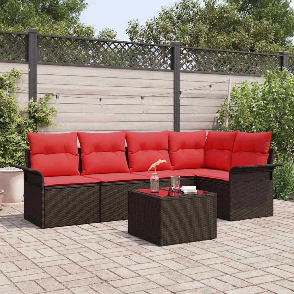 vidaXL Gartenlounge-Set Gartensofa-set mit Speicher 6 pcs Braun Poly-Rattan, (6-tlg)