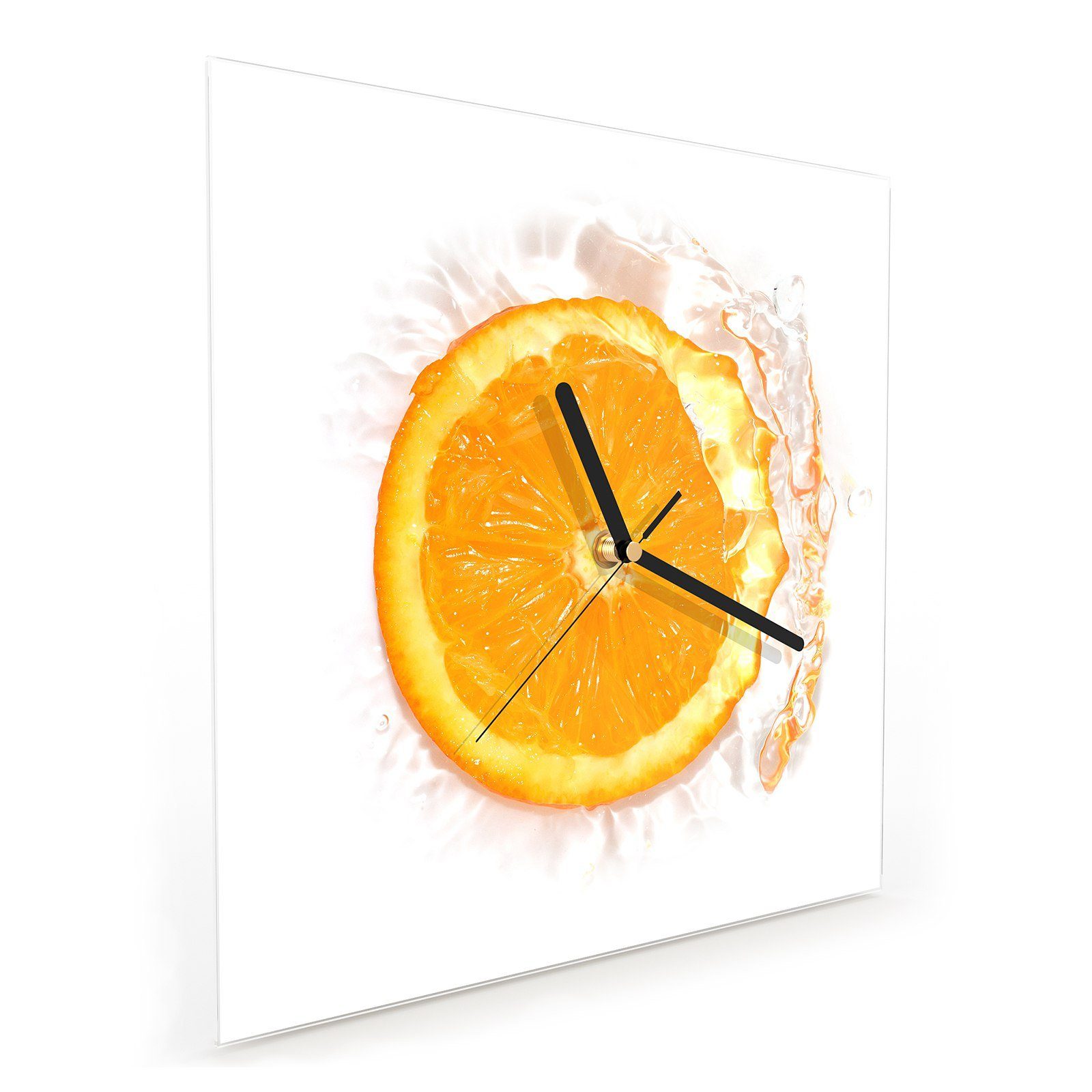 Primedeco Wanduhr Glasuhr Wanduhr Orange 30 Wasser x Motiv im Größe Wandkunst cm mit 30