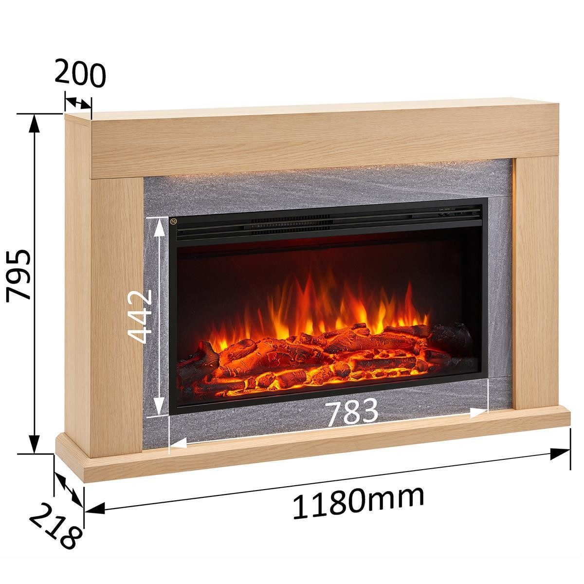 Balderia Elektrokamin Apollon, Standkamin, 3D Flammeneffekt, Heizleistung 1–2 kW, LED-Beleuchtung