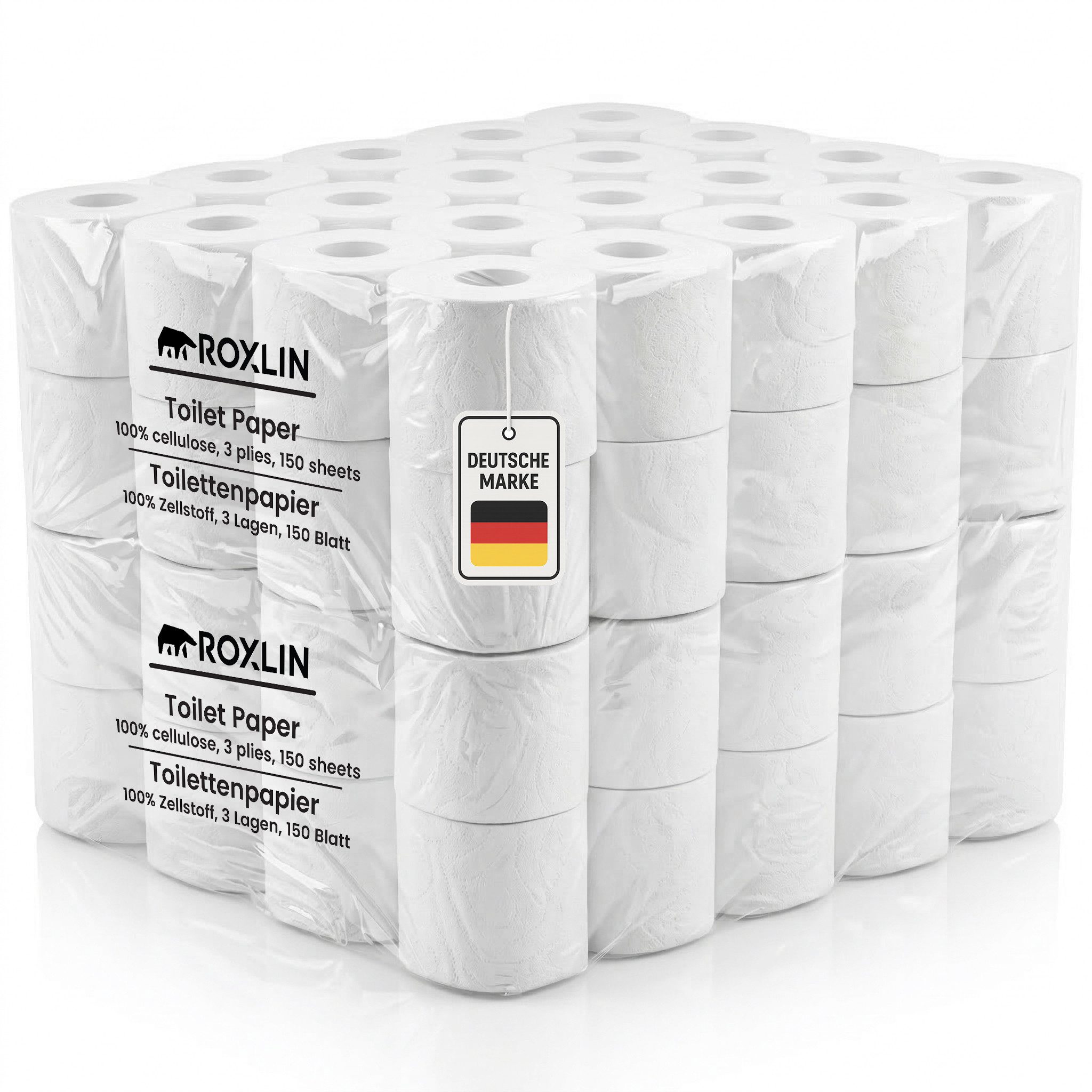Roxlin Toilettenpapier Toilettenpapier, 3-lagig, Ultraweich, Saugstark, Reißfest (64-St)