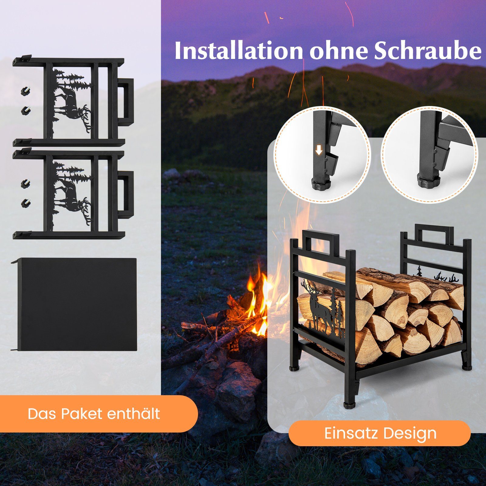 COSTWAY Kaminholzregal Brennholzregal, aus Metall, mit Griffen – Bild 4 von 5