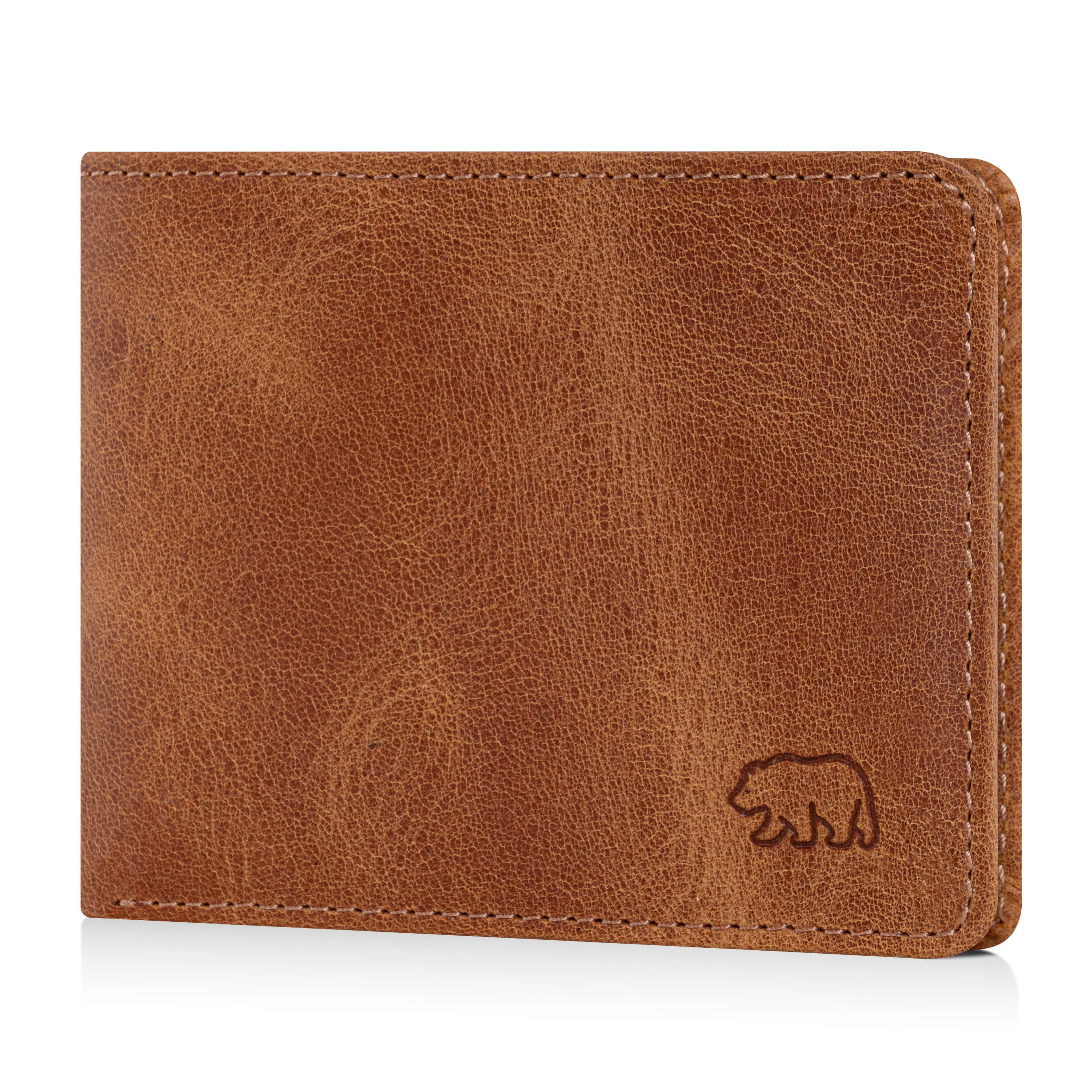 Brown Bear Mini Geldbörse 8006-B aus Echtleder für Herren, mit RFID-Schutz und 5 Kartenfächern Farbe Cognac-Vintage