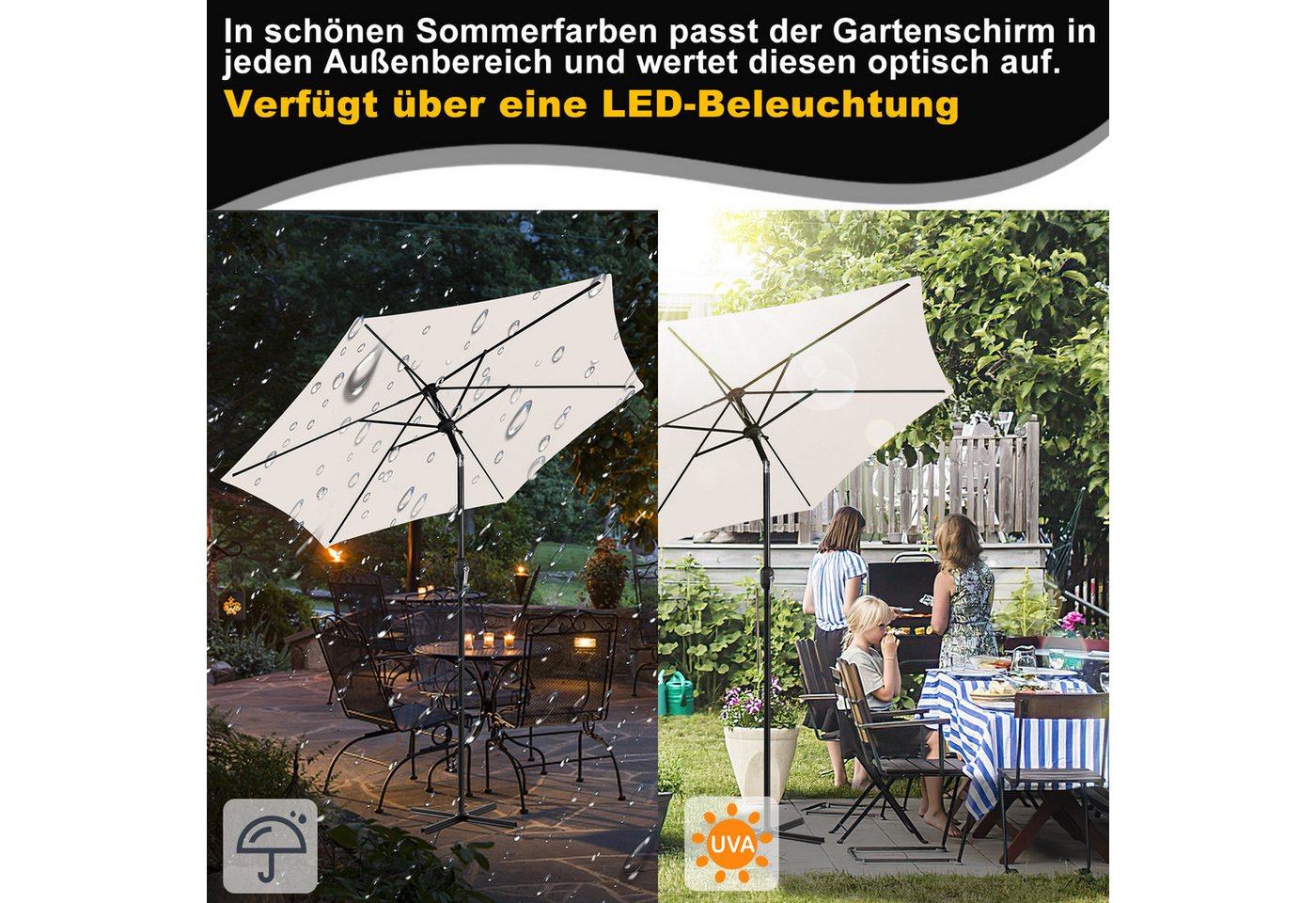 Thumbnail - Clanmacy Ampelschirm Sonnenschirm 2.7m Balkonschirm Rund mit UV40+,Höhenverstellbar,Beige