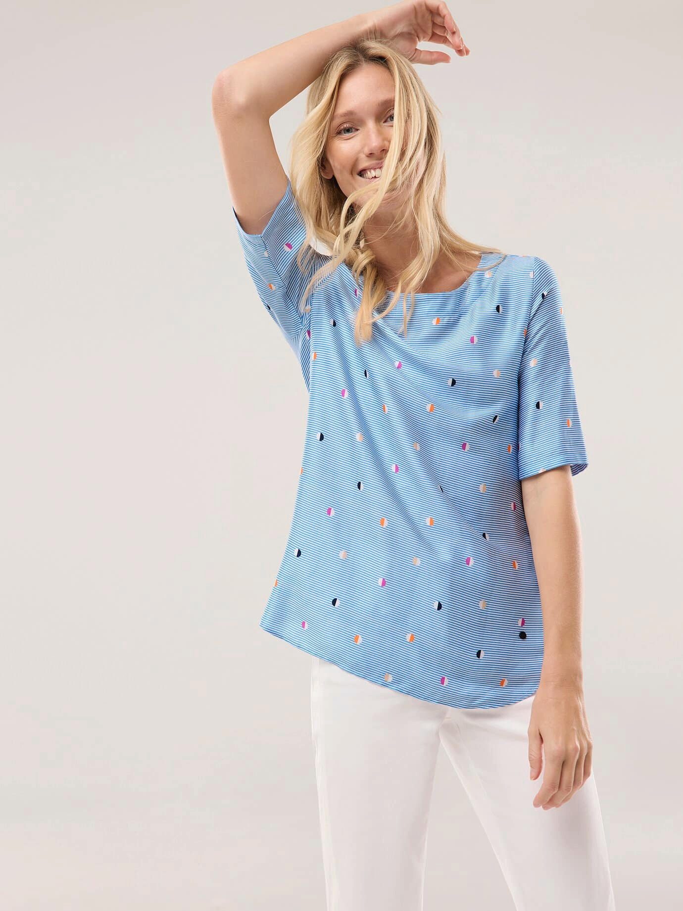 Walbusch T-Shirt Damen Extraleichte Viskose Satin Bluse Rundhals Kurzarm Shirtbluse, einlaufsicher, pflegeleicht, weichfließender Stoff