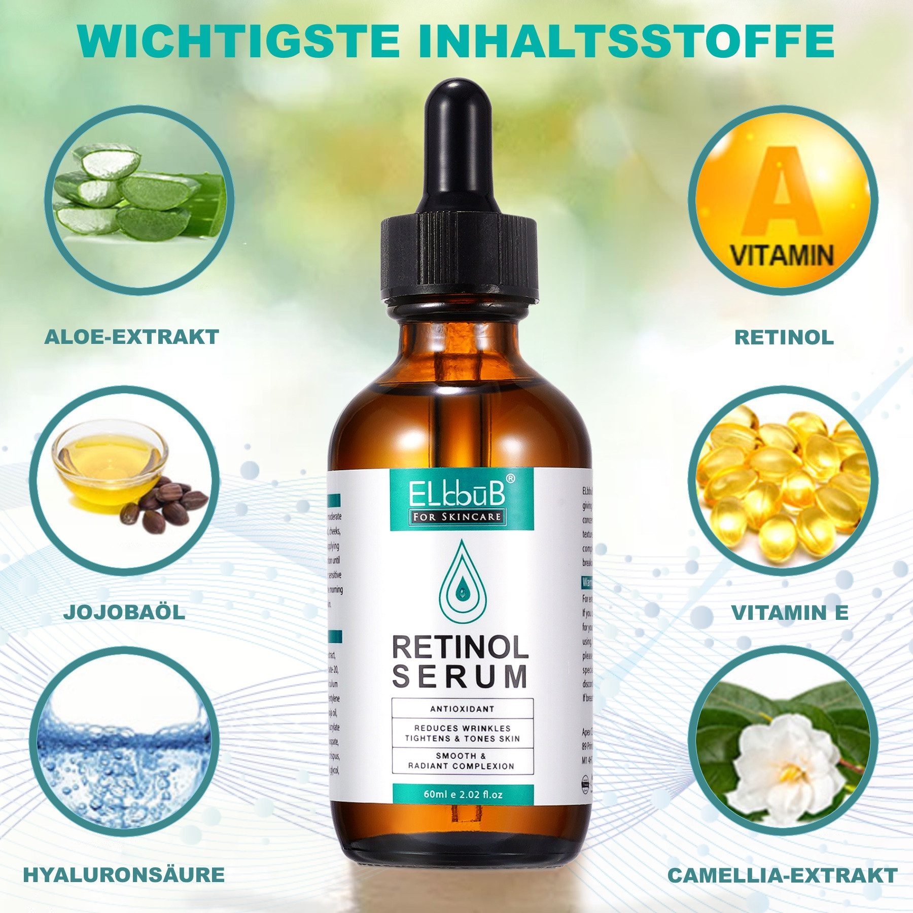 P-Beauty Cosmetic Accessories Anti-Falten-Serum Retinol Serum mit Vitamin E Anti Falten Gesichtsserum Bio Vegan 60ml, 1-tlg.