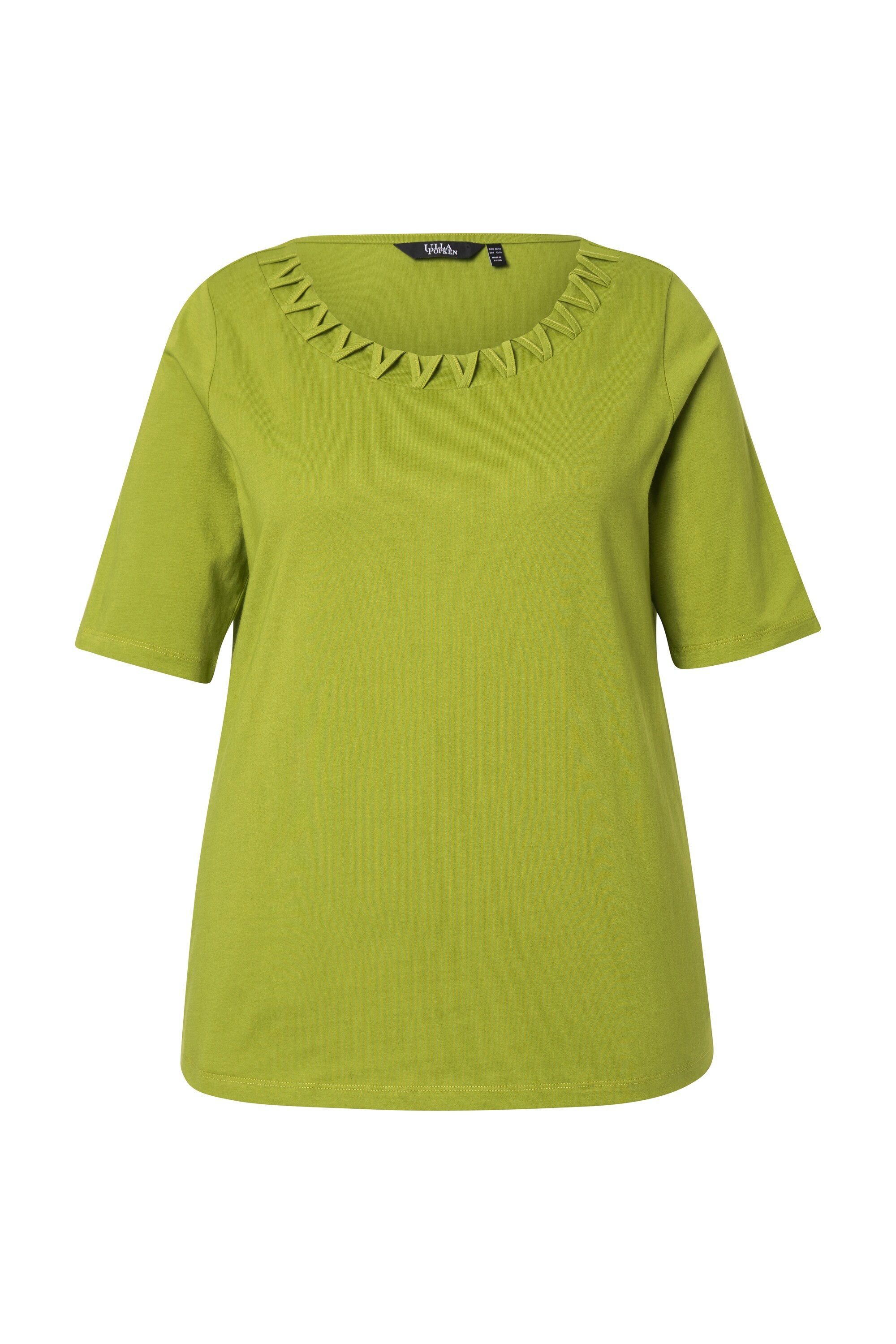 Ulla Popken Longtop T-Shirt Flecht-Zierkante Rundhals günstig online kaufen