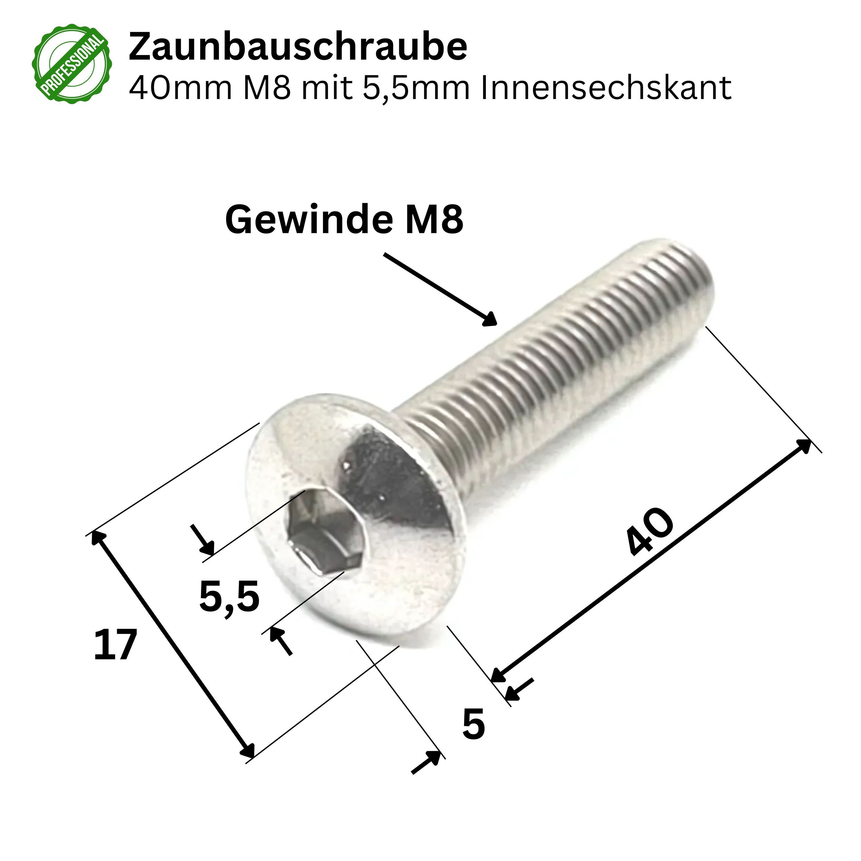 ZAUNIVERSUM Doppelstabmattenzaun 10x Zaunbauschraube M8x40mm für Doppelstabmatten, (10x, Stück), Edelstahl