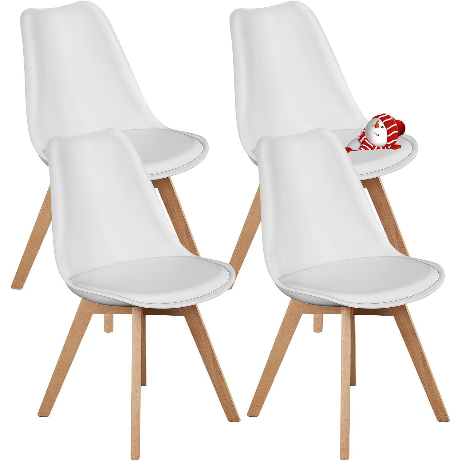 DUMOS Küchenstuhl 4er Set Esszimmerstuhl Holz Weiß (4-teiliges Set), Holzbeine