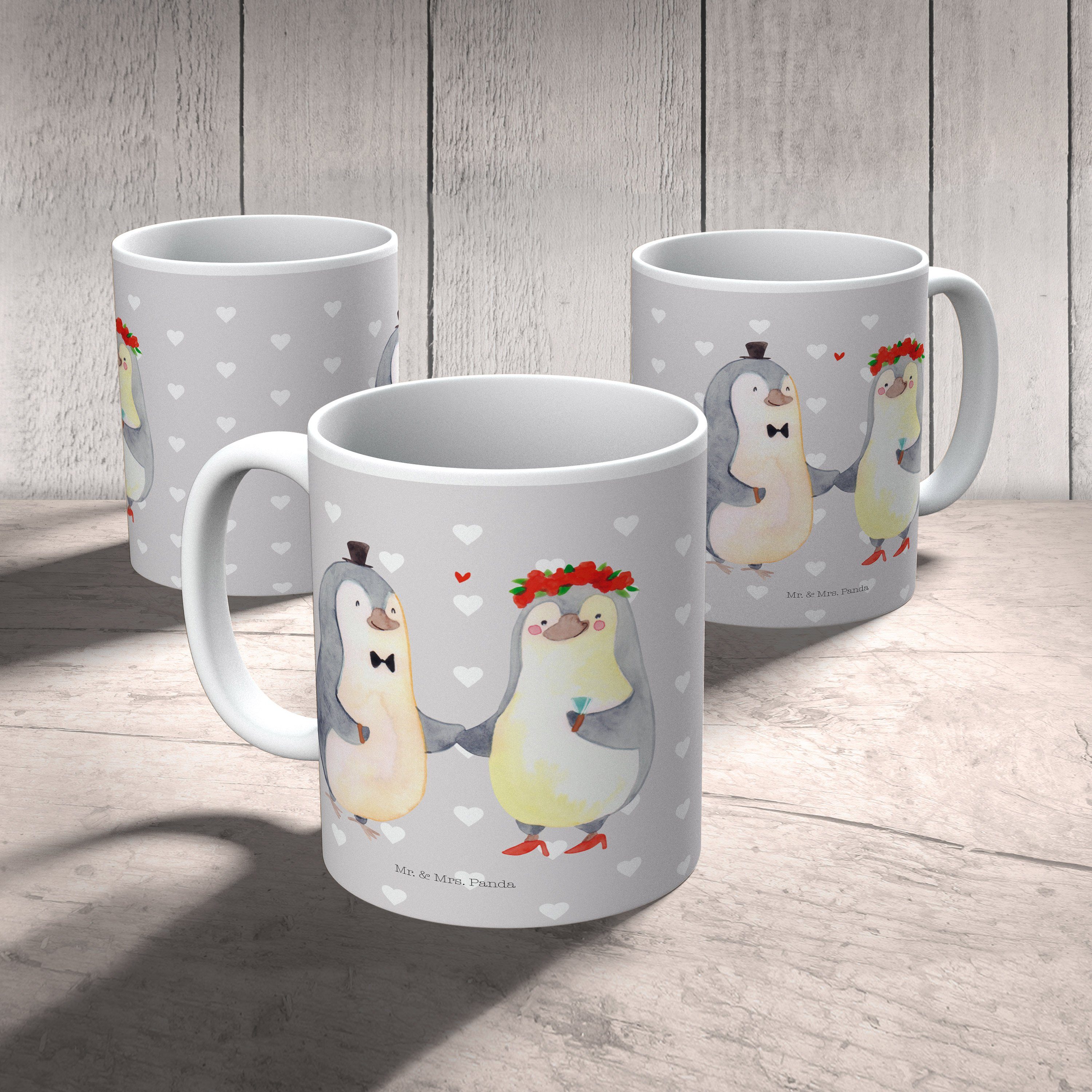 Tasse, Heirat Grau Pastell Mrs. Kin, Geschenk, - Kunststoff Pinguin Kinderbecher Frau, Kunststoff Panda - Mr. &