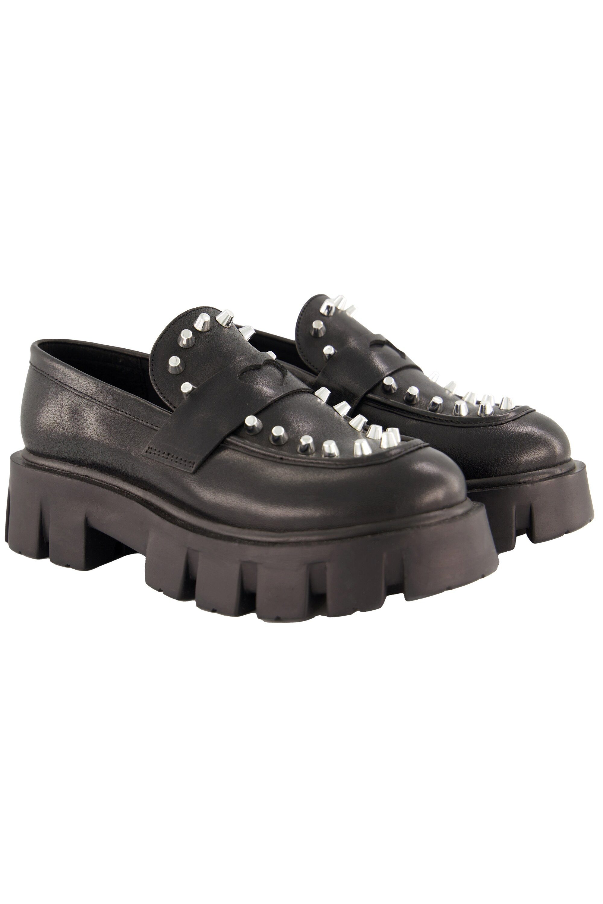 Leder-Loafer Ziernieten Profilsohle Mokassin