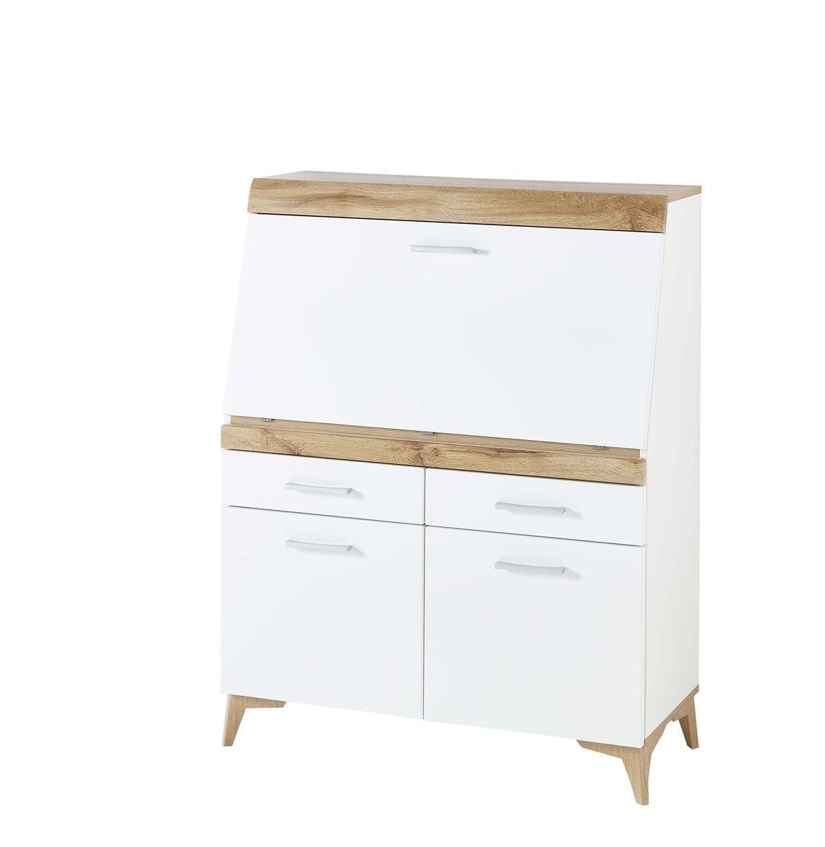 Innostyle Sekretär Sekretär in weiß, Absetzung in Eiche Altholz Nachbildung (mit 1 Klappe, 2 Schubkästen und 2 Holztüren)