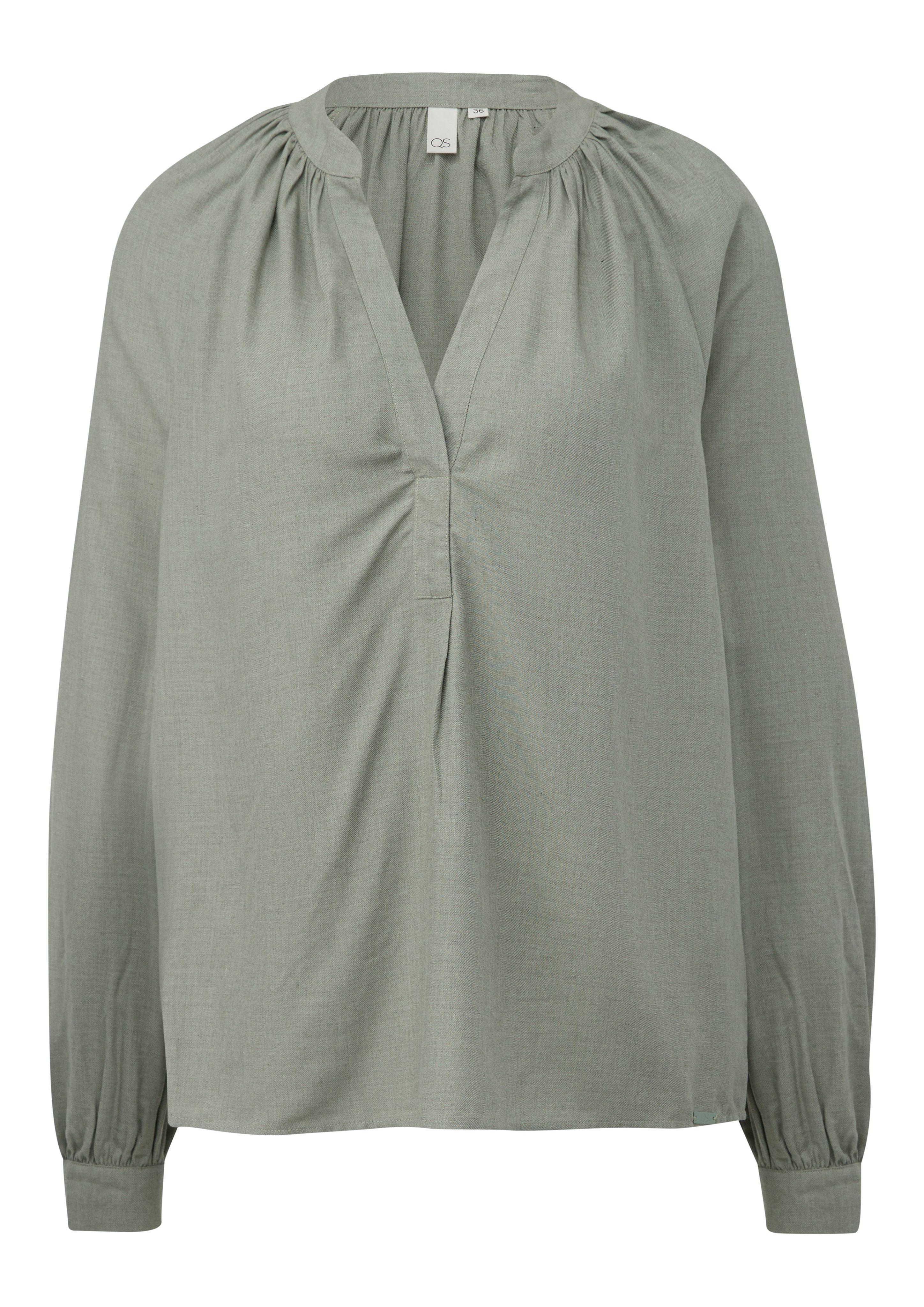 Langarmbluse Melierte Viskosebluse mit Raffung