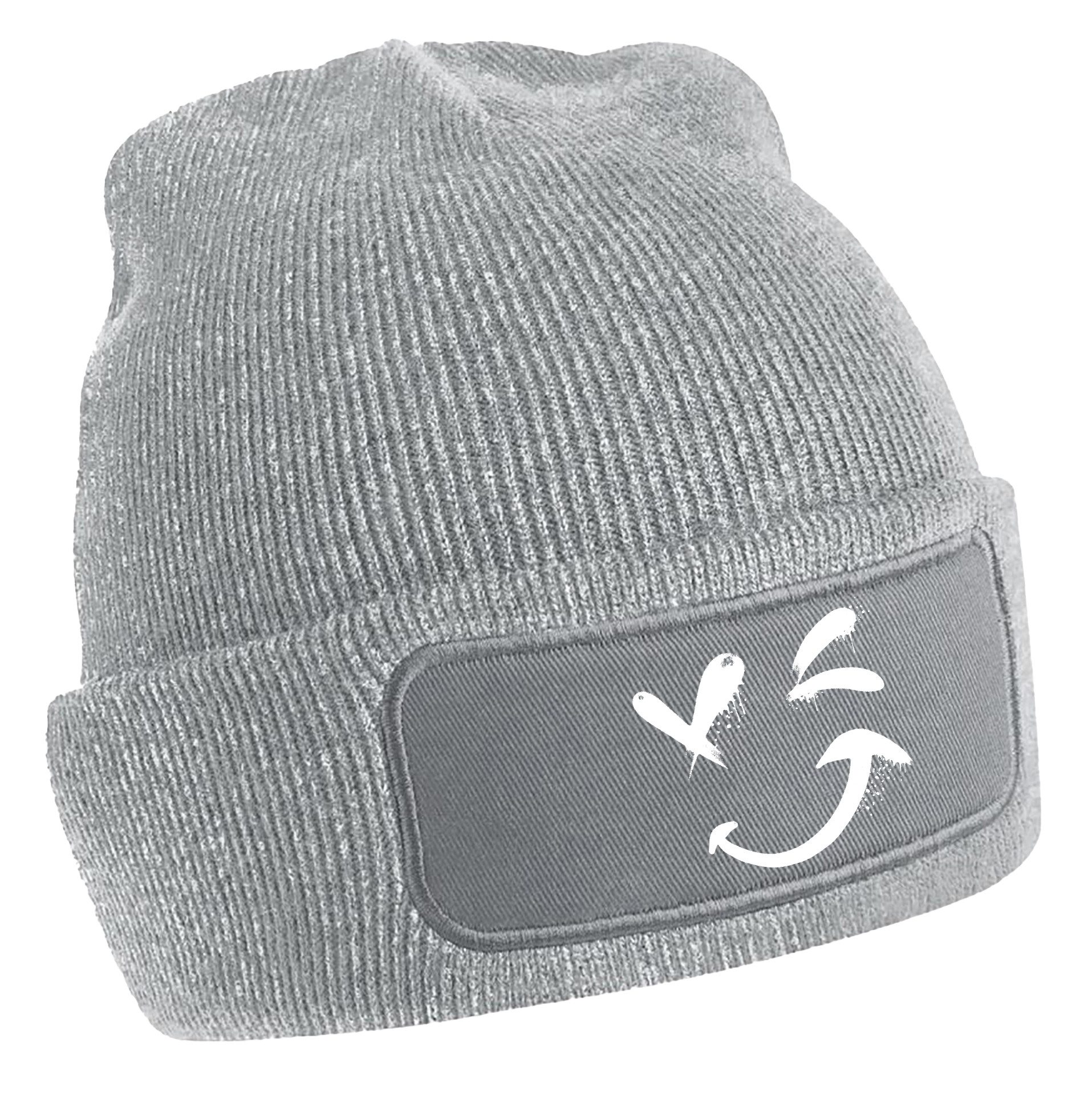 MyDesign24 Strickmütze für kalte Tage - Beanie mit zwinkerndem Gesicht Print Coole Street-Art Mütze Wintermütze i328