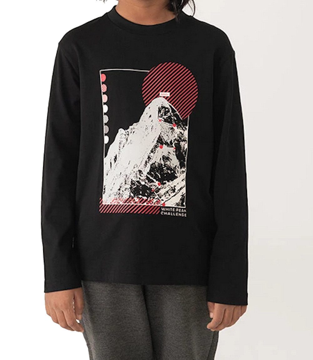 BÒBOLI Langarmshirt BÒBOLI Jungen Langarmshirt T-Shirt Langarm white peak schwarz (1-tlg)