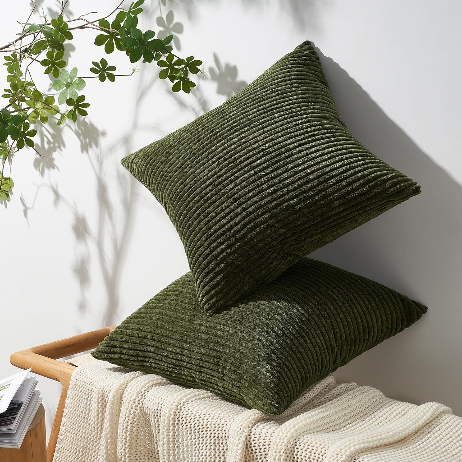 Topfinel Kissenbezug gestreiftes Muster,2er Set Kissenhülle Dekokissen Kissenbezug, Kordsamt 40x40 Sofakissen Couchkissen Zierkissenbezug Dekokissen