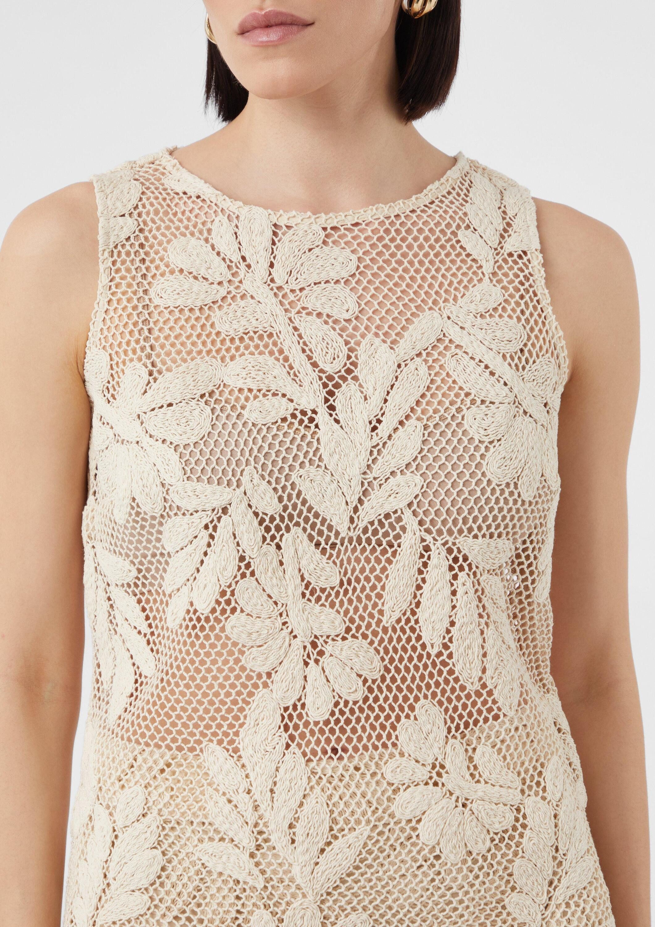 comma Blusentop Bluse Ärmelloses Häkel-Top mit floralem Muster
