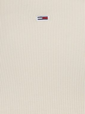Tommy Jeans Stehkragenshirt Essential Rib Shirt Slim Turtelneck Rollkragen Longsleeve mit Logostickerei