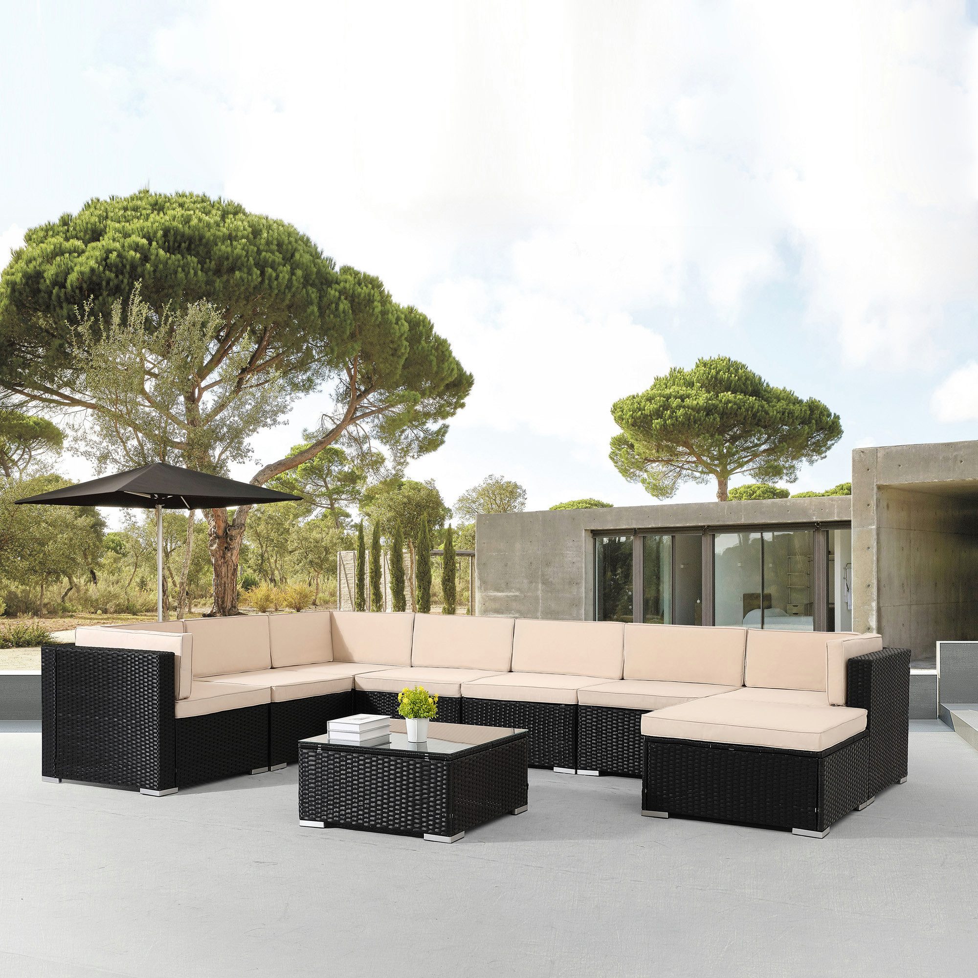 Arebos Gartenlounge-Set Polyrattan Gartenmöbel Lounge Sitzgruppe Schwarz Outdoor, (Set)