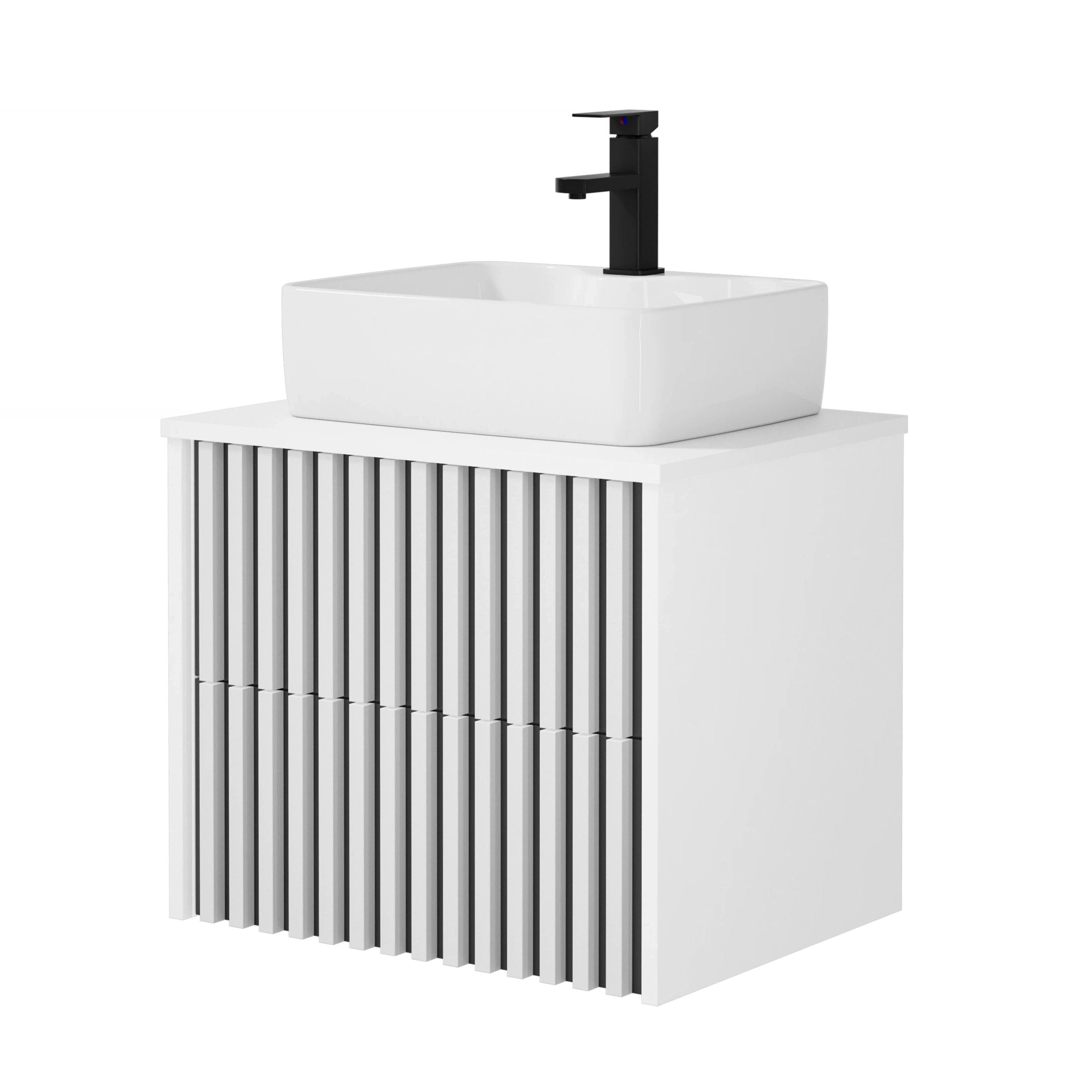 UEV Waschtisch mit Unterschrank hängend Keramik Waschbecken (Packung, Komplett-Set Badmöbel, Badezimmmer Schrank), Waschbeckenunterschrank mit Wasserhahn und Pop-up-Ablassventil