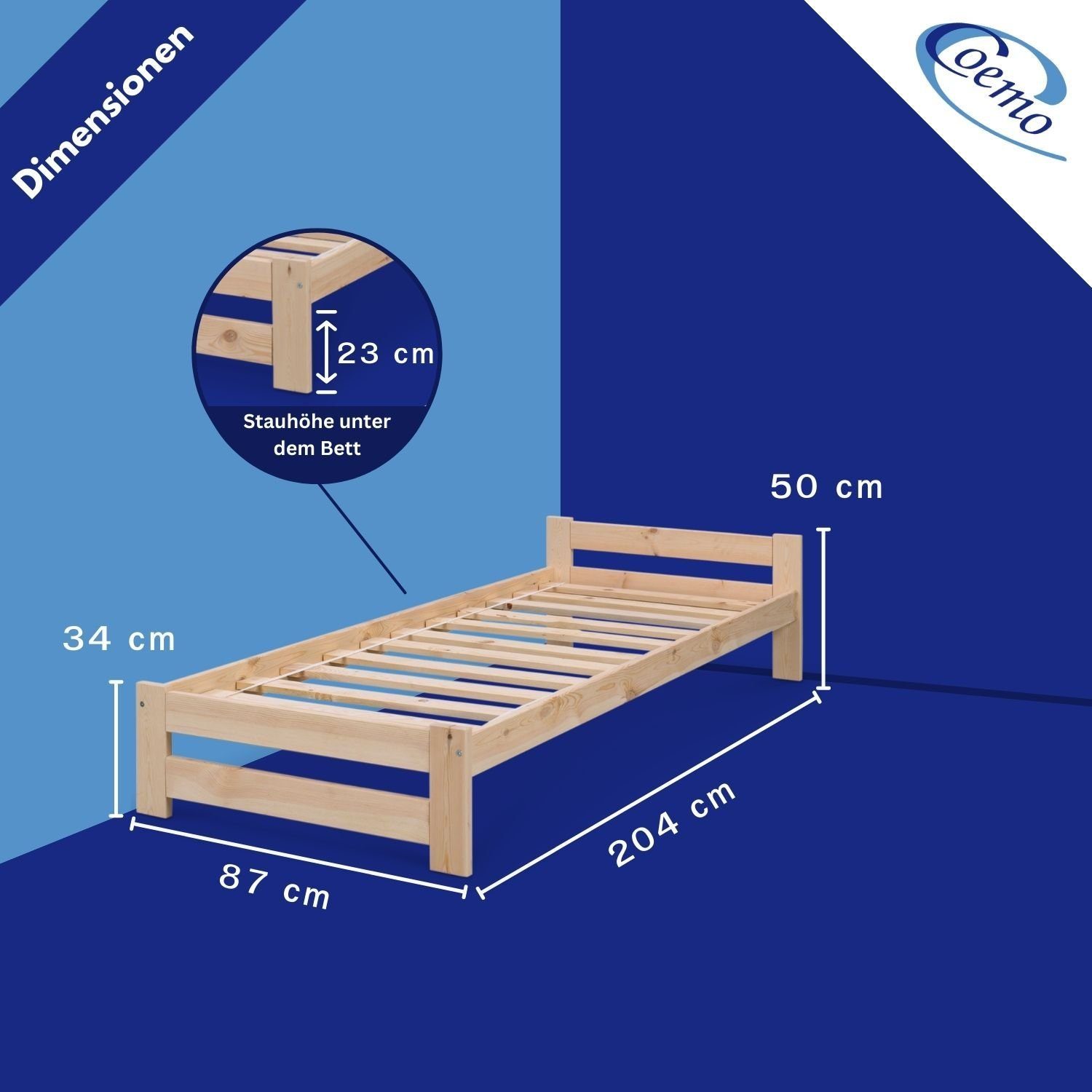 Holzbett Classico Coemo | (Bettgestell Kiefer 200 Natur Rollrost), cm Holzbett 80 mit Natur x Lattenrost mit Natur