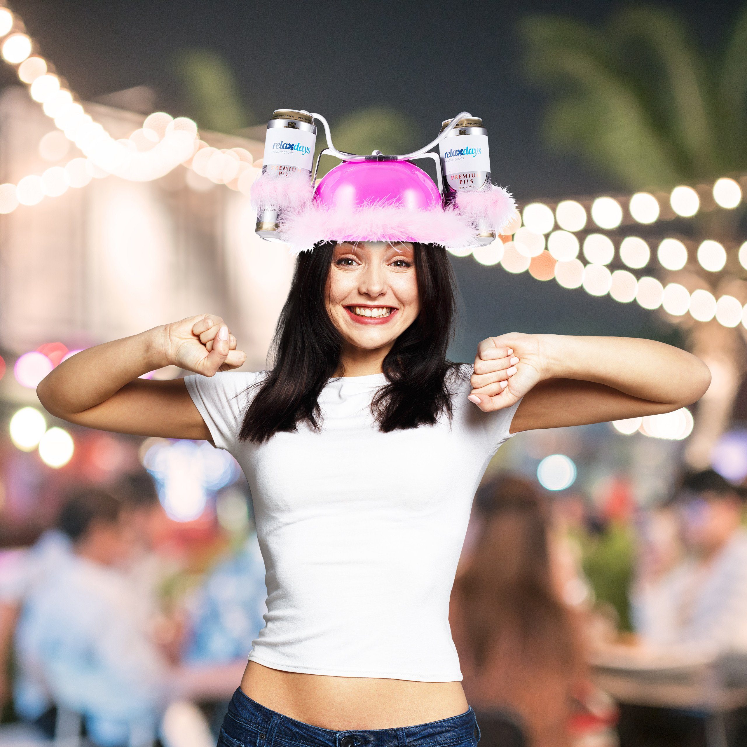 relaxdays Partyanzug 2x Bierhelm Pink