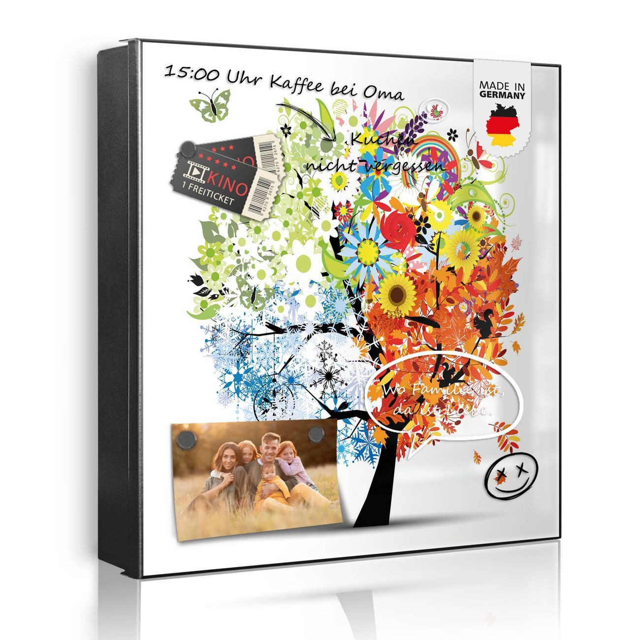 banjado Schlüsselkasten aus Metall mit Motiv Vier Jahreszeiten (Stahl Gehäuse, mit 32 Haken, beschreibbar & magnetisch), 30 x 30 x 5 cm