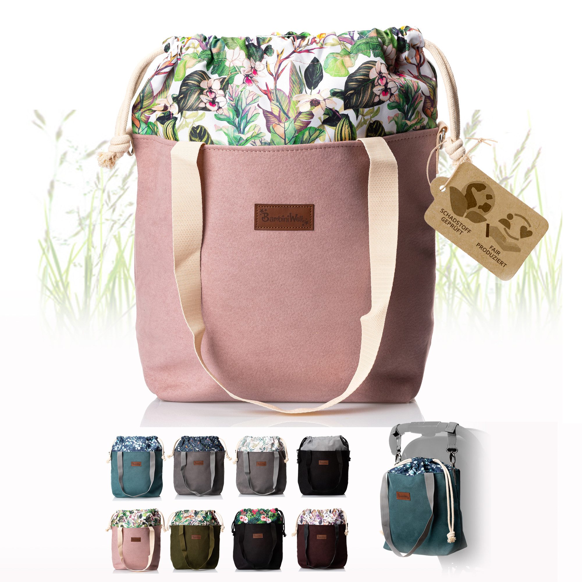 BambiniWelt by Rafael K. Wickeltasche Wickeltasche mit Schultergurt Kinderwagentasche aus Öko-Leder, hochwertiges Ökoleder
