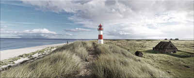 artissimo Glasbild Glasbild XXL 125x50 cm Bild aus Glas Wandbild groß Strand Meer Sylt, Strand-Landschaft: Dünen und Leuchtturm