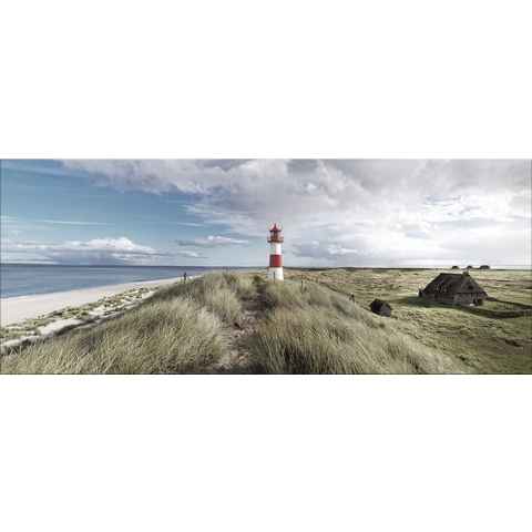 artissimo Glasbild Glasbild XXL 125x50 cm Bild aus Glas Wandbild groß Strand Meer Sylt, Strand-Landschaft: Dünen und Leuchtturm