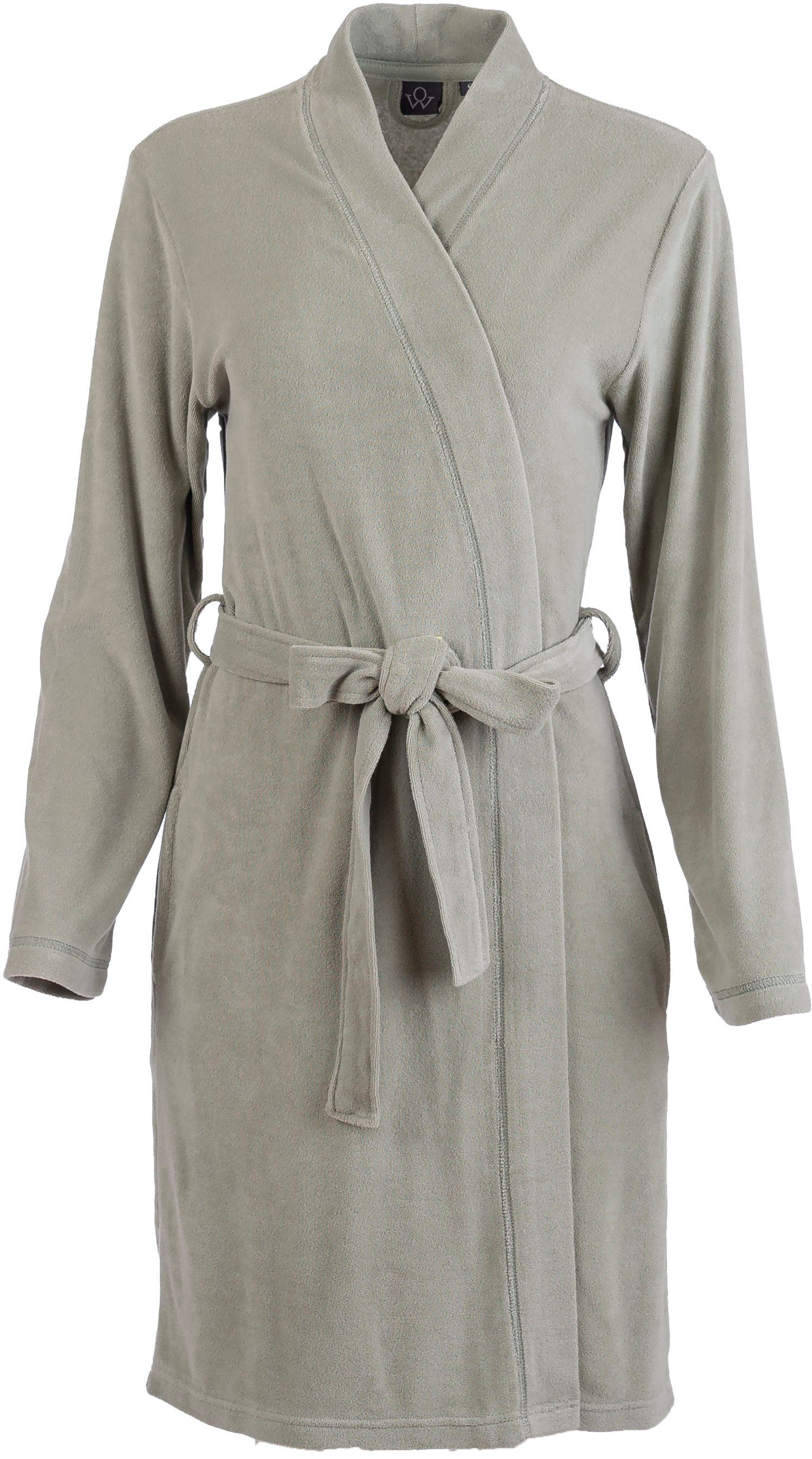 Wewo fashion Damenbademantel 035, Midilänge, Kimono Kimono-Kragen, Leichtfrottier, Gürtel, leichter