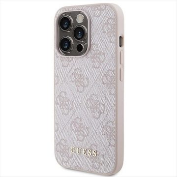 Guess Smartphone-Hülle Guess Apple iPhone 15 Pro Schutzhülle Case 4G Metal Gold Logo Pink