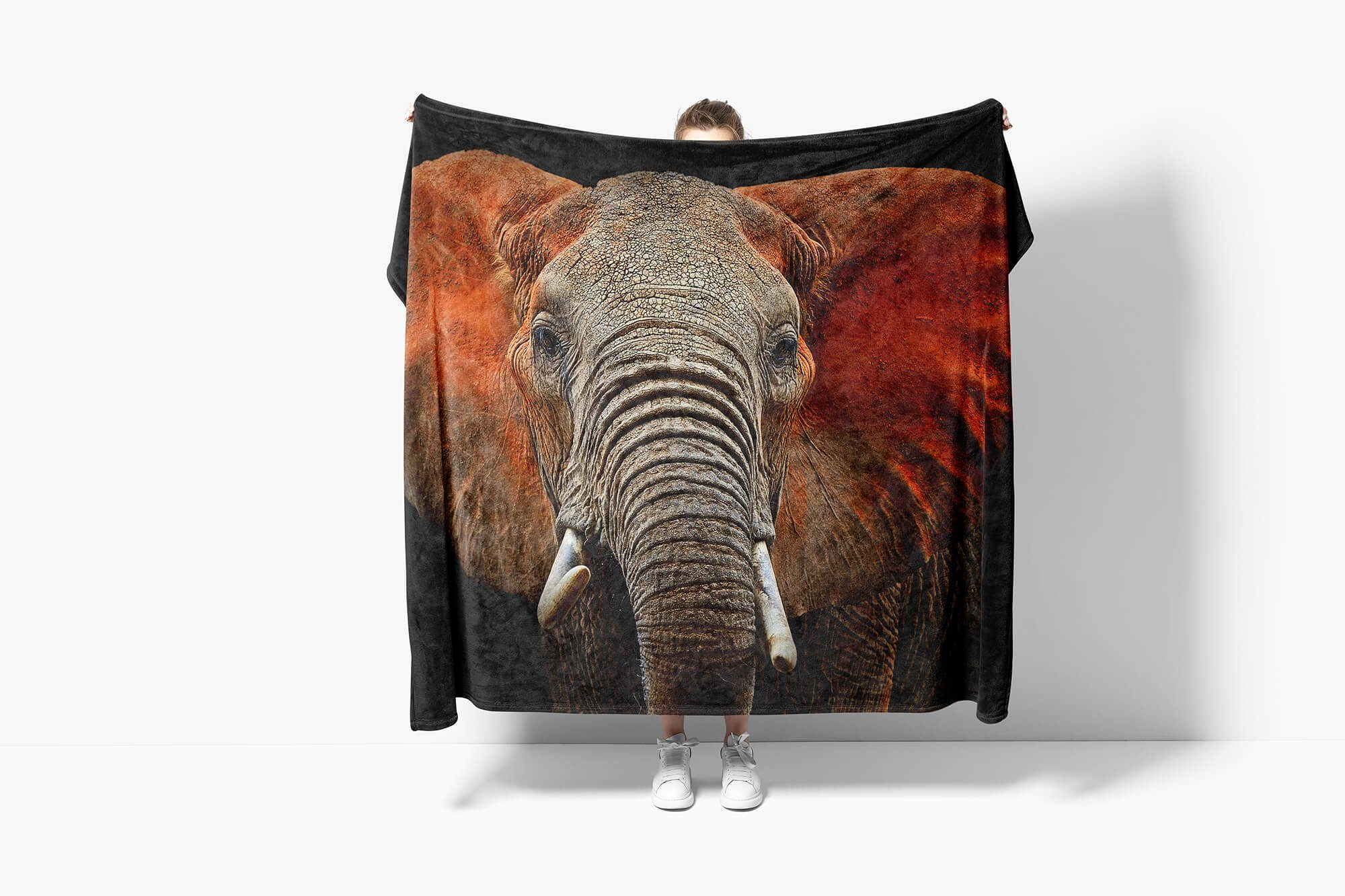 Baumwolle-Polyester-Mix mit Art Handtuch Tiermotiv Saunatuch Sinus (1-St), Handtücher Strandhandtuch Handtuch Stoßzähne, Elefant Kuscheldecke